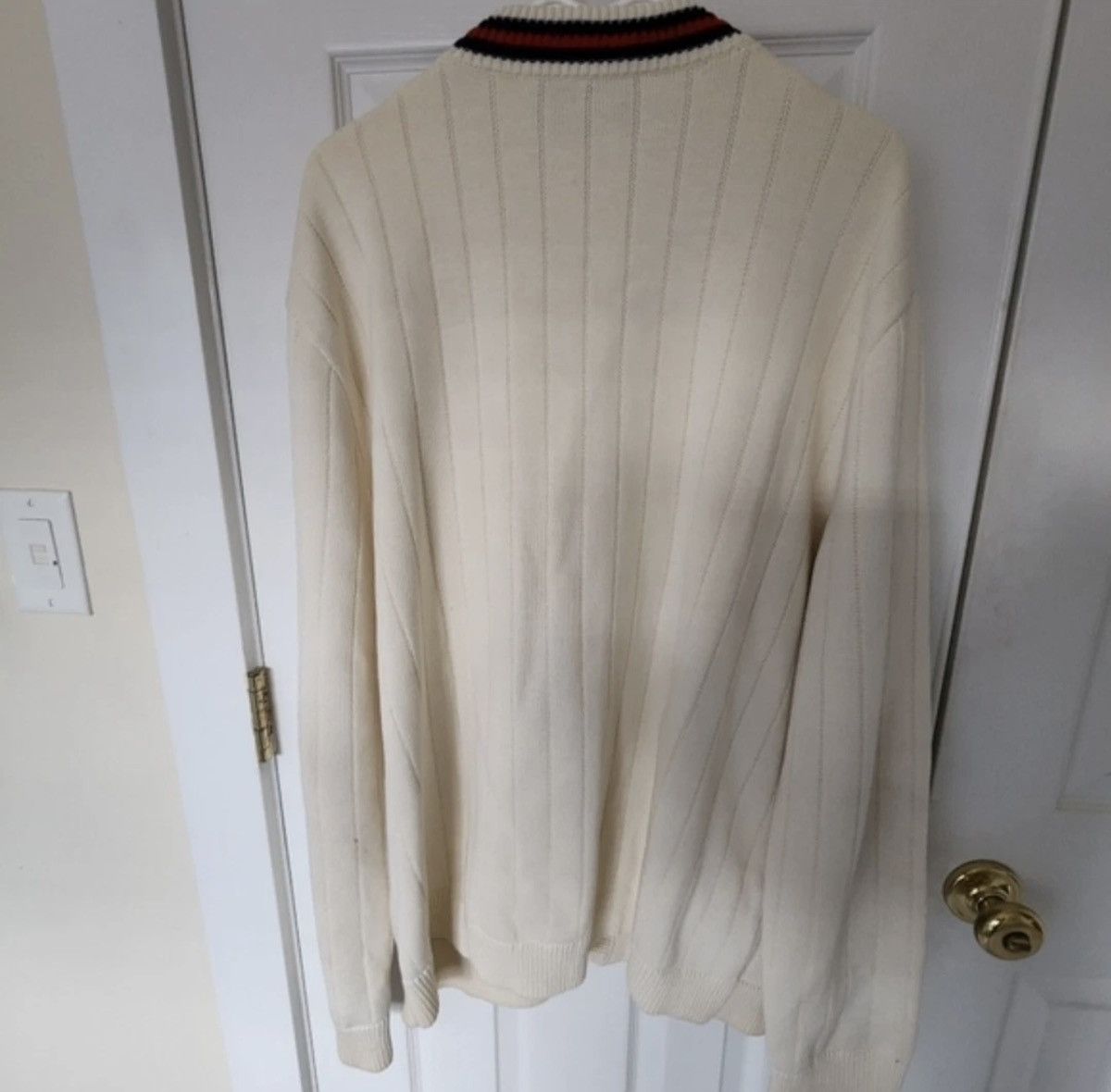 Gucci Gucci Men's Ivory Cable-Knit Cardigan XXL Stripe Trim Logo Size US XXL / EU 58 / 5 - 5 Thumbnail