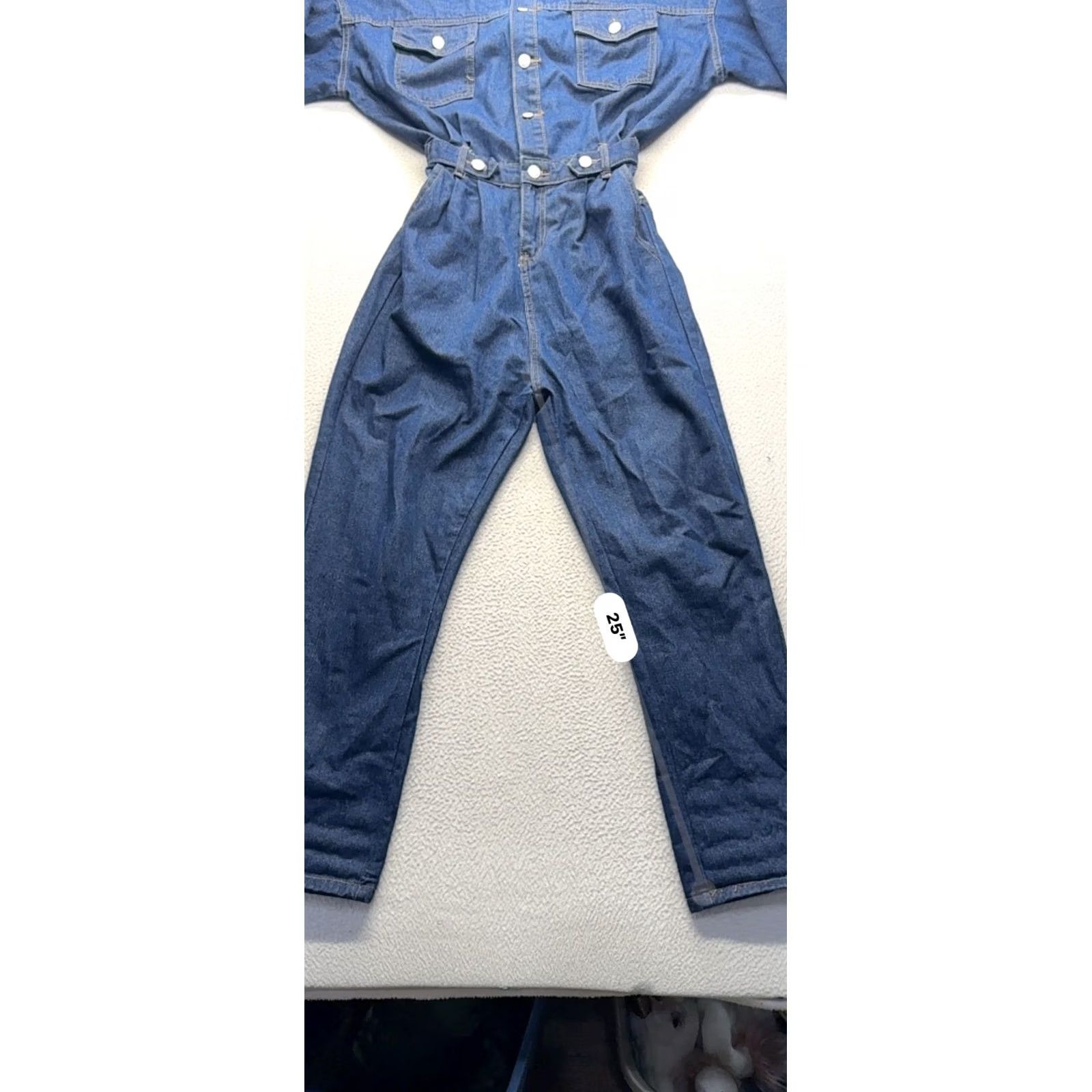 Denime VINTAGE Denim Jumpsuit Womens M Blue Long Sleeve Button-Down Front Elastic #9358 Size M / US 6-8 / IT 42-44 - 6 Thumbnail