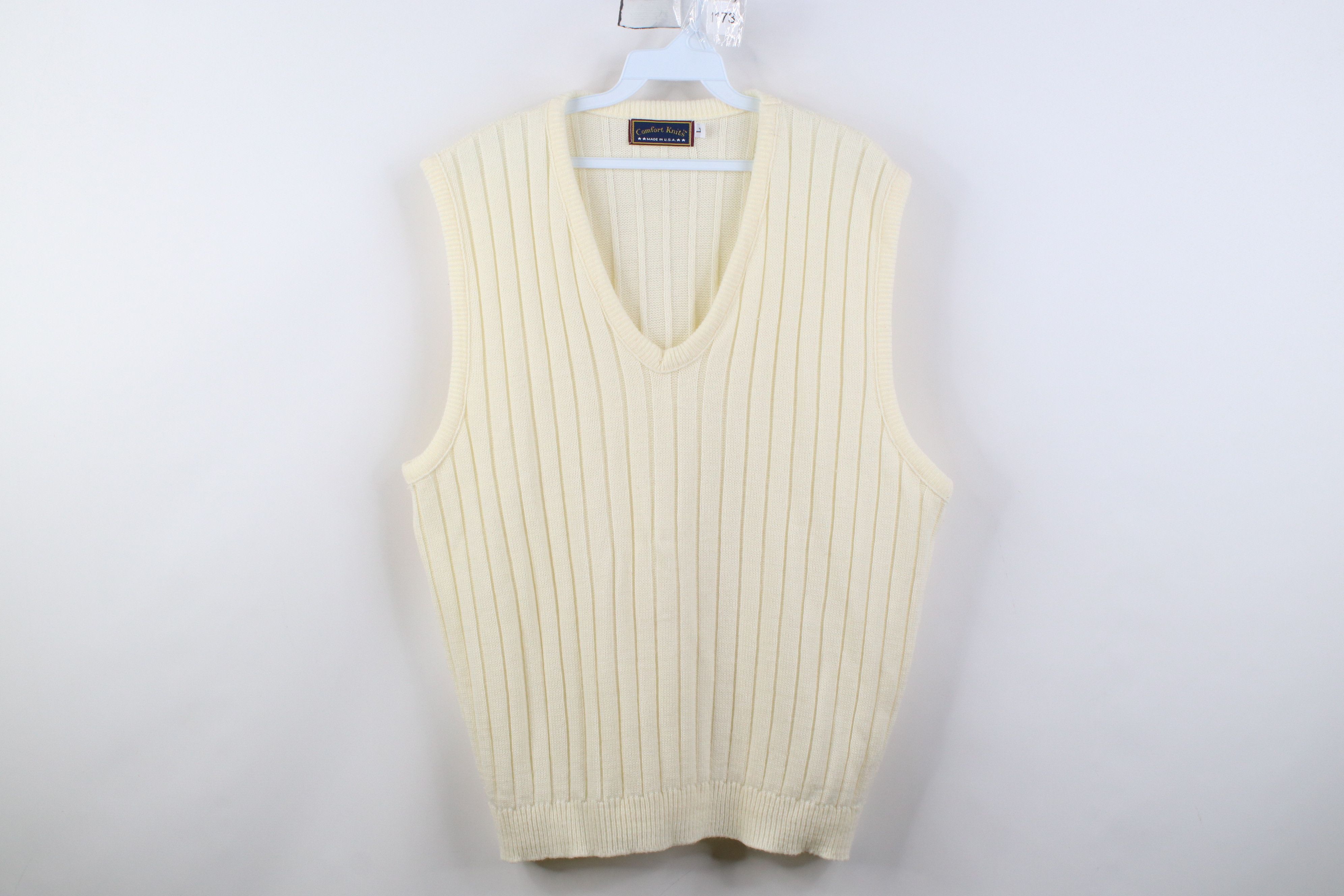 Vintage Vintage 90s Streetwear Ribbed Knit Sweater Vest Cream USA Size US L / EU 52-54 / 3 - 1 Thumbnail