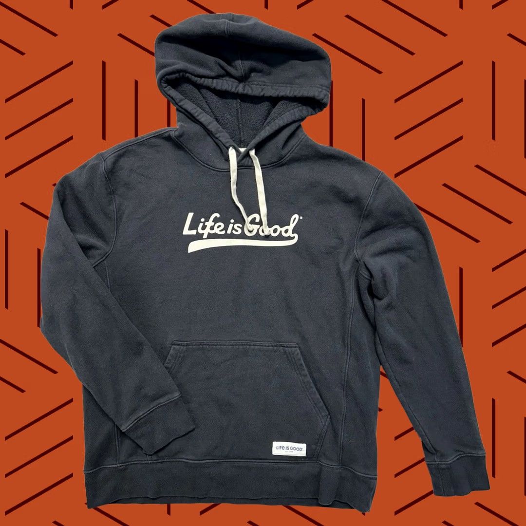 Life is Good Life is Good Hoodie Mens Large Black Fleece Pullover Ballyard Script Simply True Size US L / EU 52-54 / 3 - 1 Thumbnail