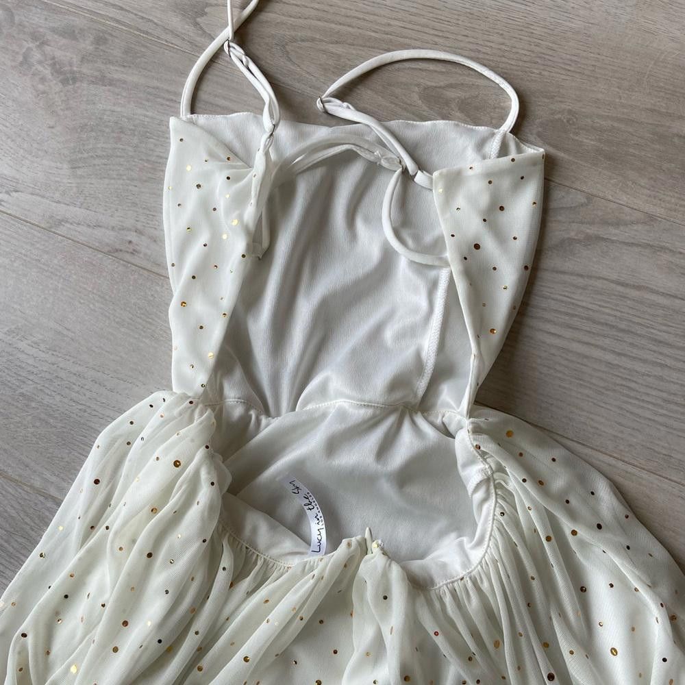 Designer Lucy In The Sky White and Gold Polka Dot Open Back Dress Size S / US 4 / IT 40 - 5 Thumbnail