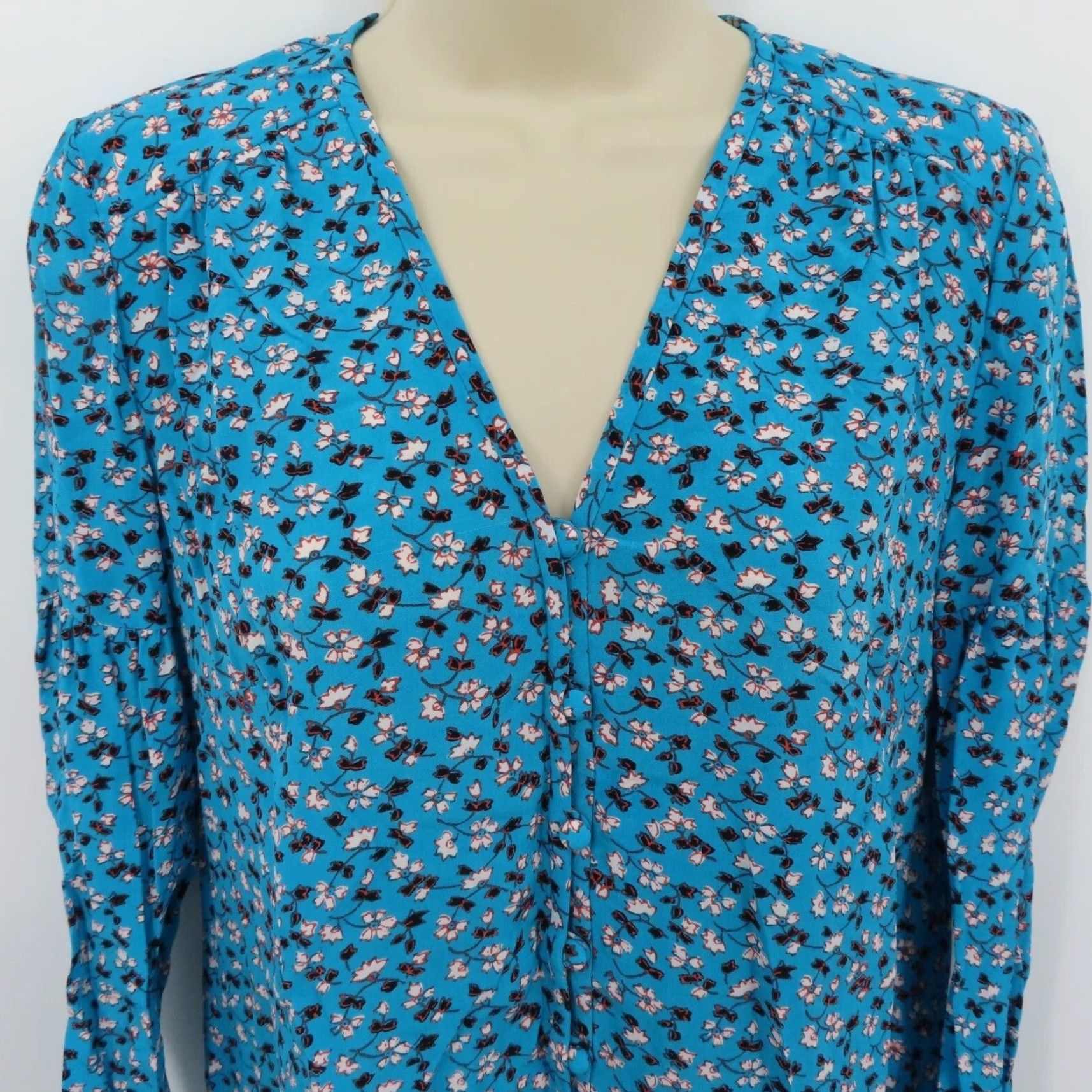 Veronica Beard VERONICA BEARD Blouse Shirt Floral V-Neck Button Front Blue White Women 0 Size XS / US 0-2 / IT 36-38 - 2 Thumbnail
