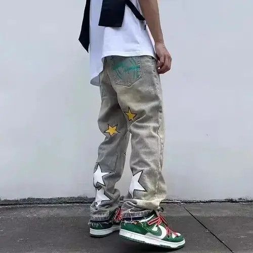 Japanese Brand VIBE Retro yellow mud color design star embroidered jeans Size US 32 / EU 48 - 8 Thumbnail