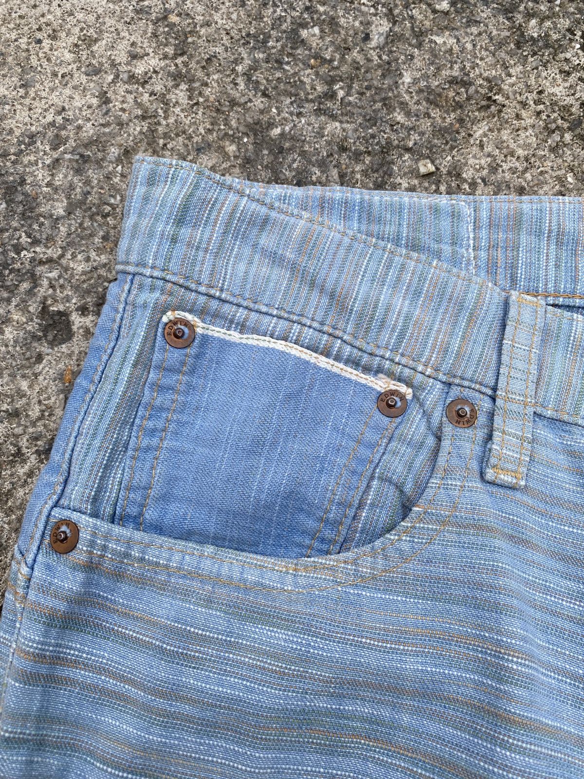 Edwin × Japanese Brand × Tornado Mart 1990s - Edwin Green Selvadge Woven Pinstripes Denim Size US 31 - 12 Thumbnail