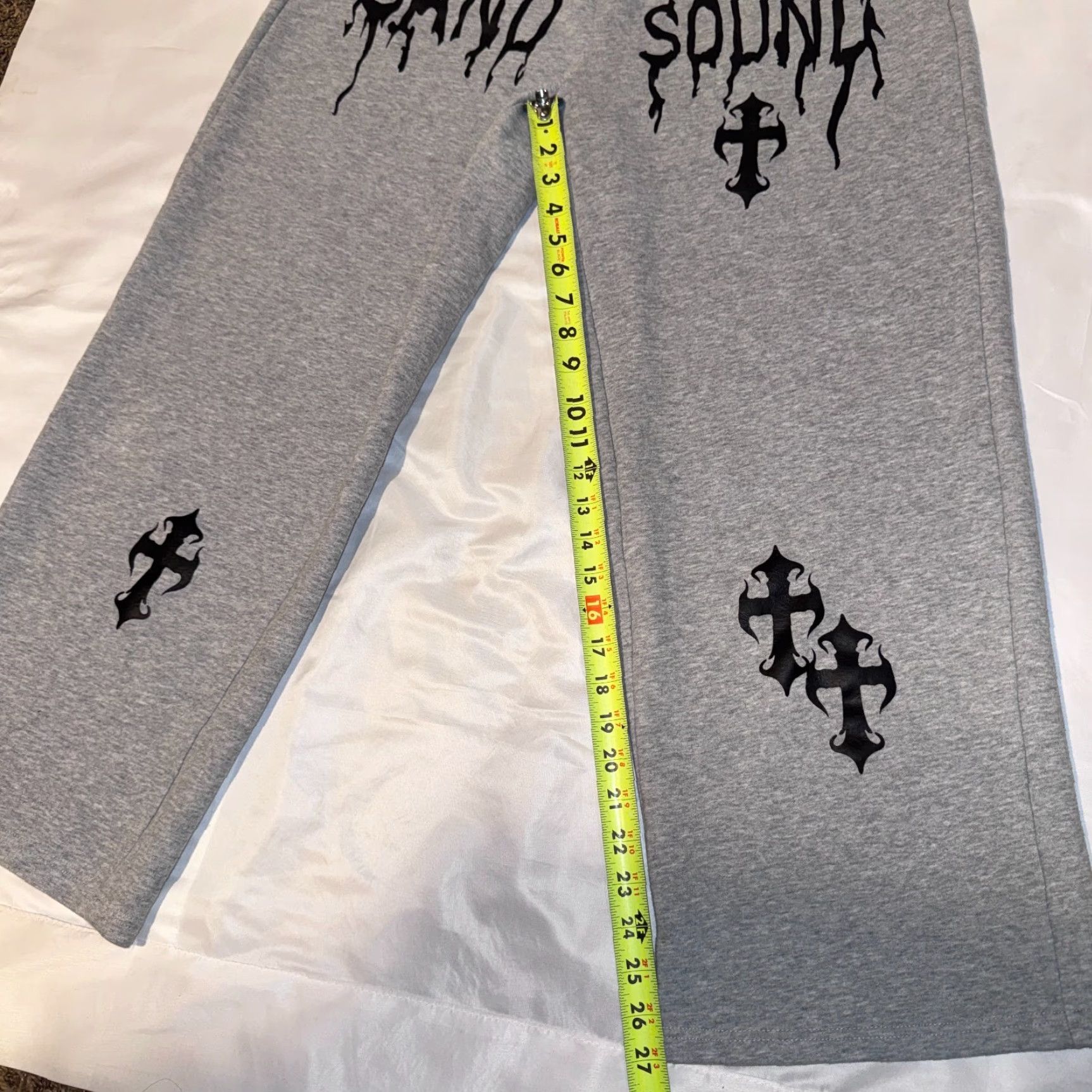 Vintage Sand Sound Graphic Drawstring Sweatpants L Gray Men Pants Size US 33 - 7 Thumbnail
