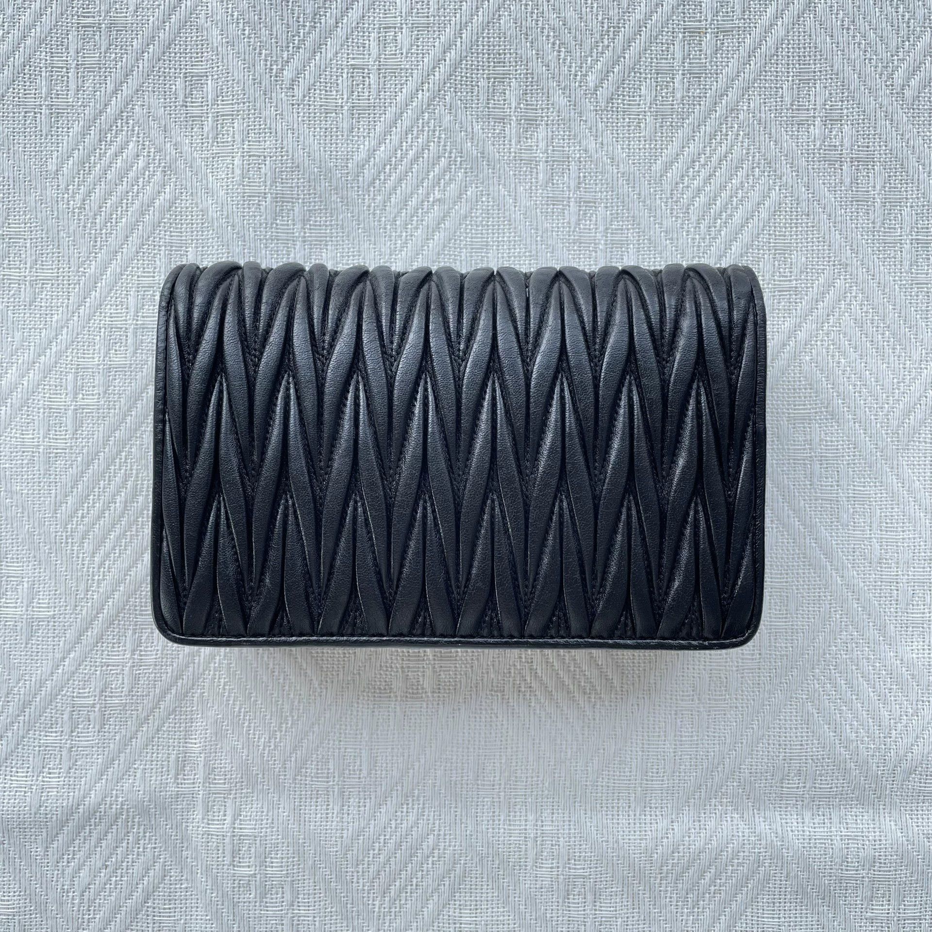 Miu Miu MIU MIU Womens Black Pleated Crystal Chain Bag 18x12x5 Extra Size ONE SIZE - 2 Thumbnail