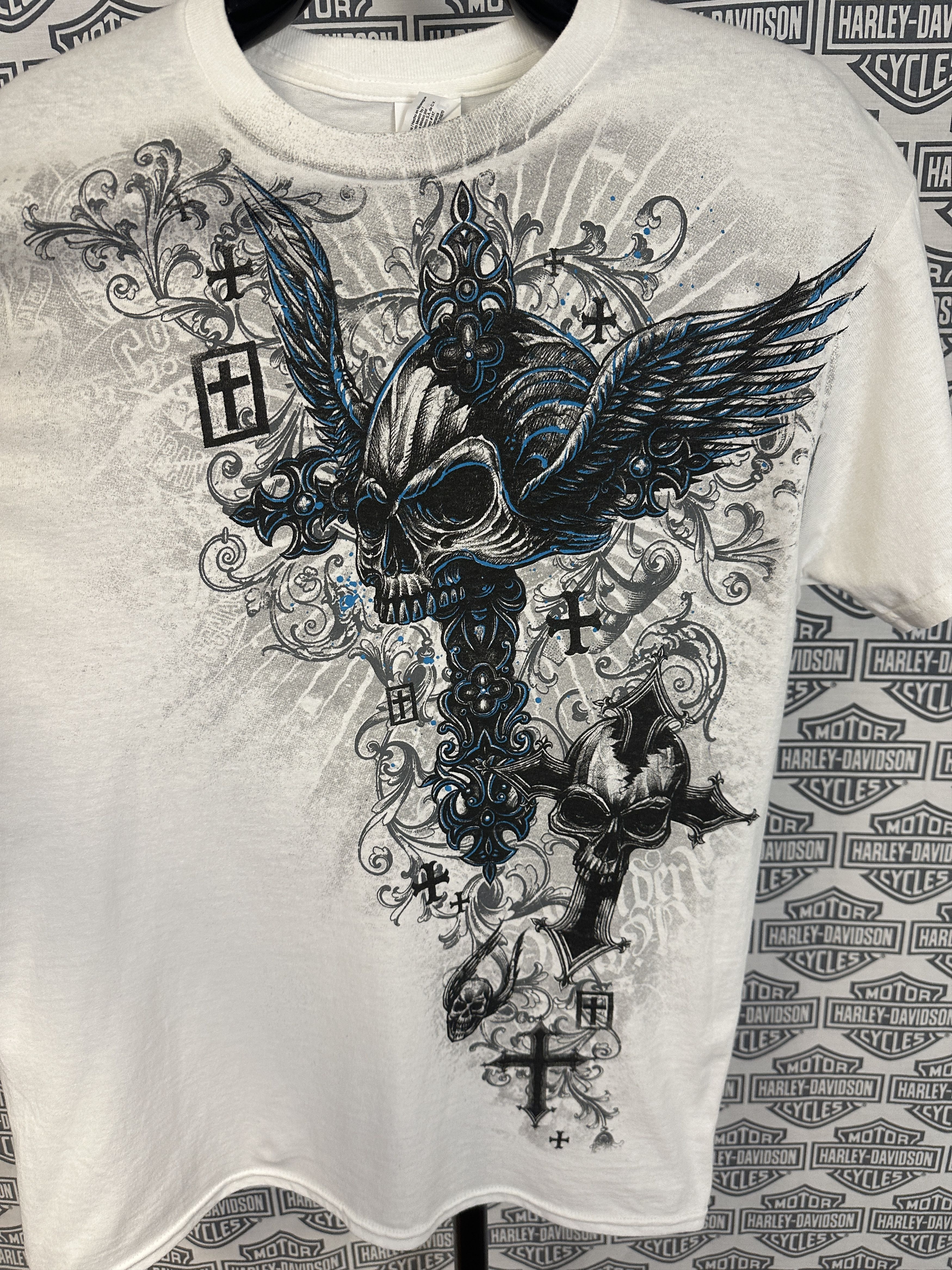 Affliction × Gildan × Vintage Y2K Cyber Goth Skull Cross Wings T-Shirt Sz Medium Size US M / EU 48-50 / 2 - 2 Thumbnail