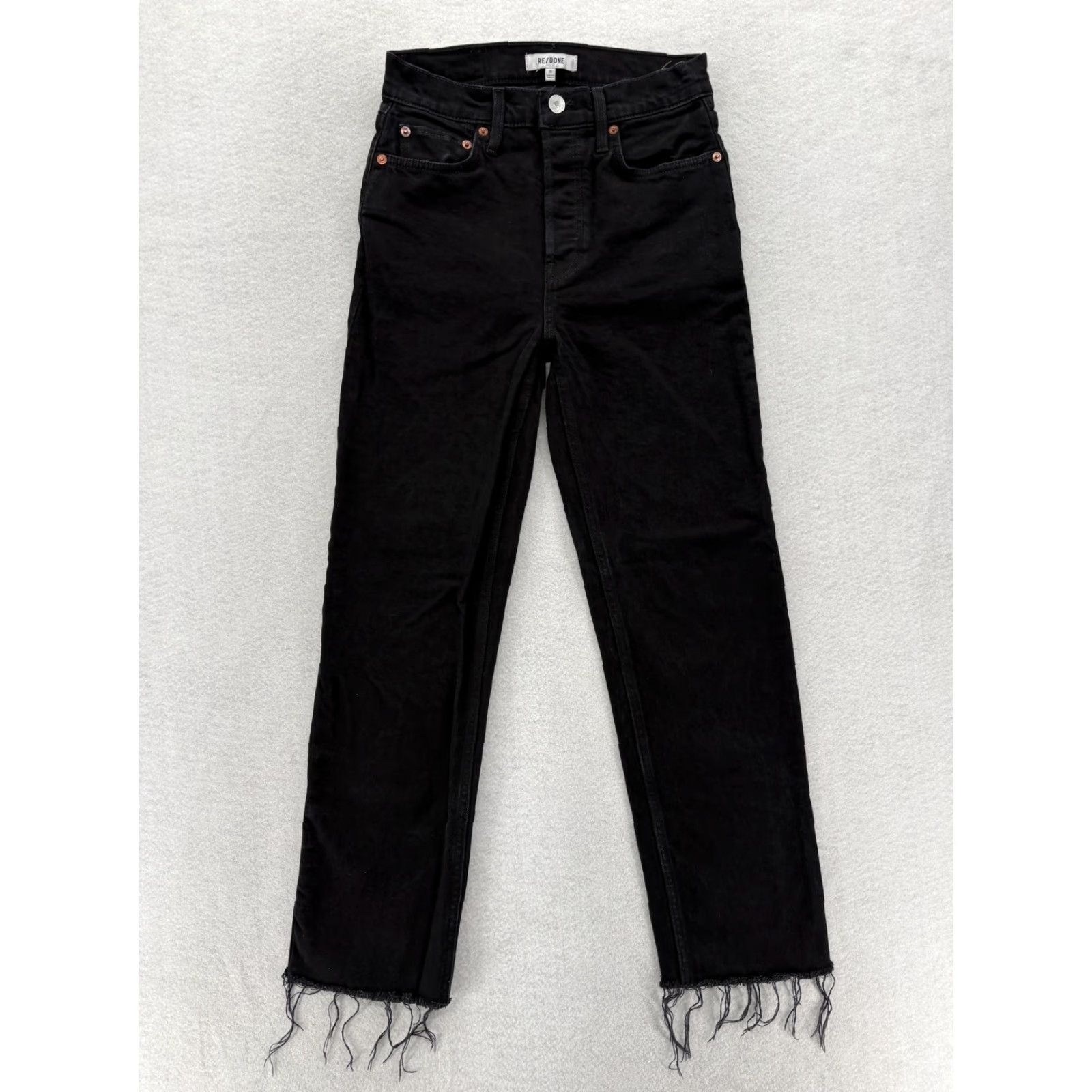 RE/DONE RE/DONE Jeans Womens 26 Black High Rise Button Fly Raw Hem Denim Straight Leg Size 26" / US 2 / IT 38 - 2 Thumbnail