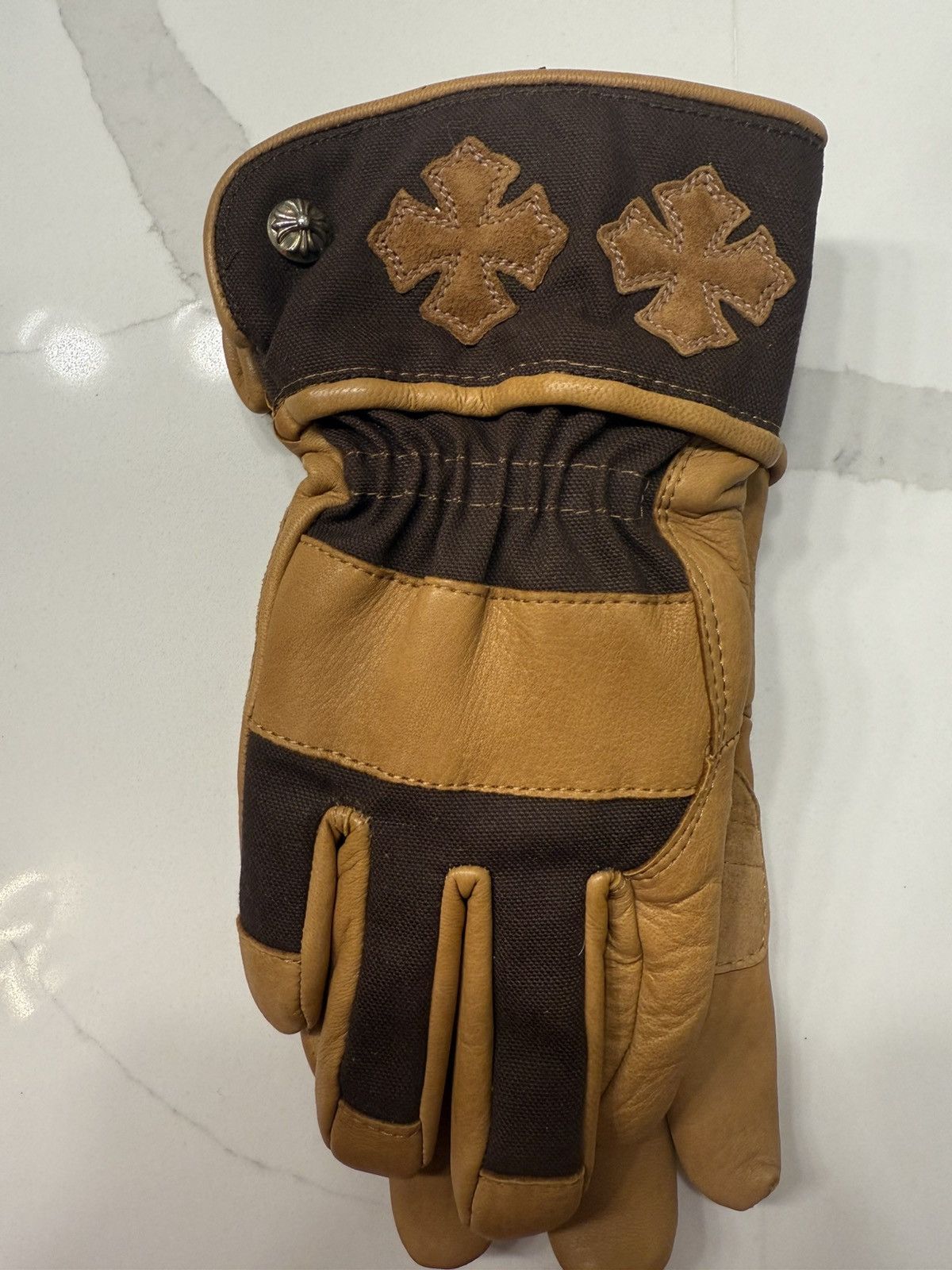 Chrome Hearts 🔥Chrome Hearts Brown Cross Patches Gloves🔥 Size ONE SIZE - 2 Thumbnail