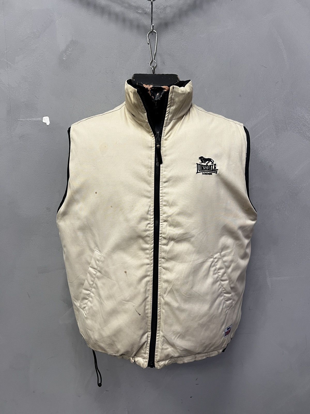 Lonsdale Vintage Vest Lonsdale Beige Zip retro style Y2K Reversible Size US L / EU 52-54 / 3 - 2 Thumbnail