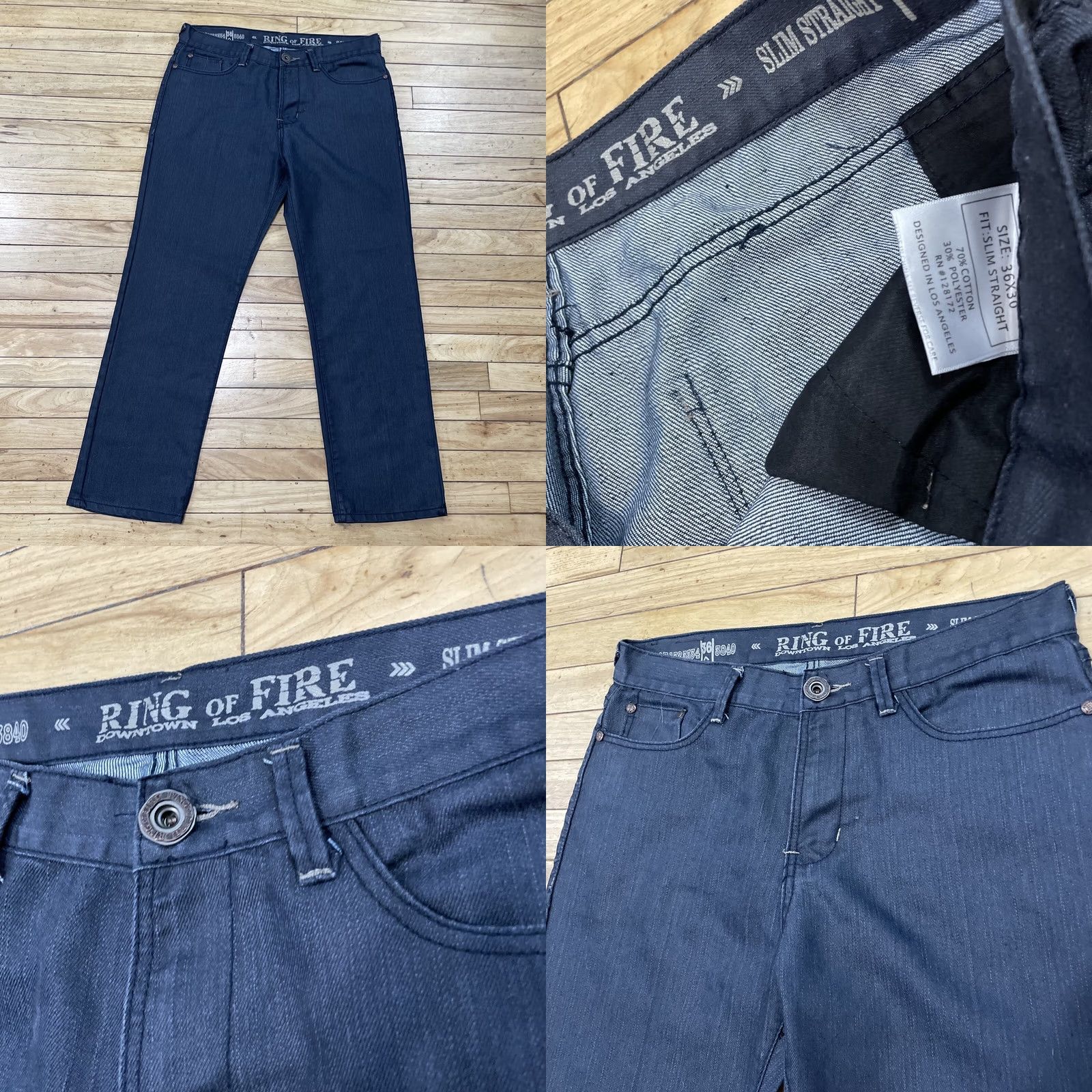 Ring Of Fire RING OF FIRE Men Jeans 36x30 Slim Straight LA Denim Dark Blue Zip Pockets Rocker" Size US 36 / EU 52 - 9 Thumbnail