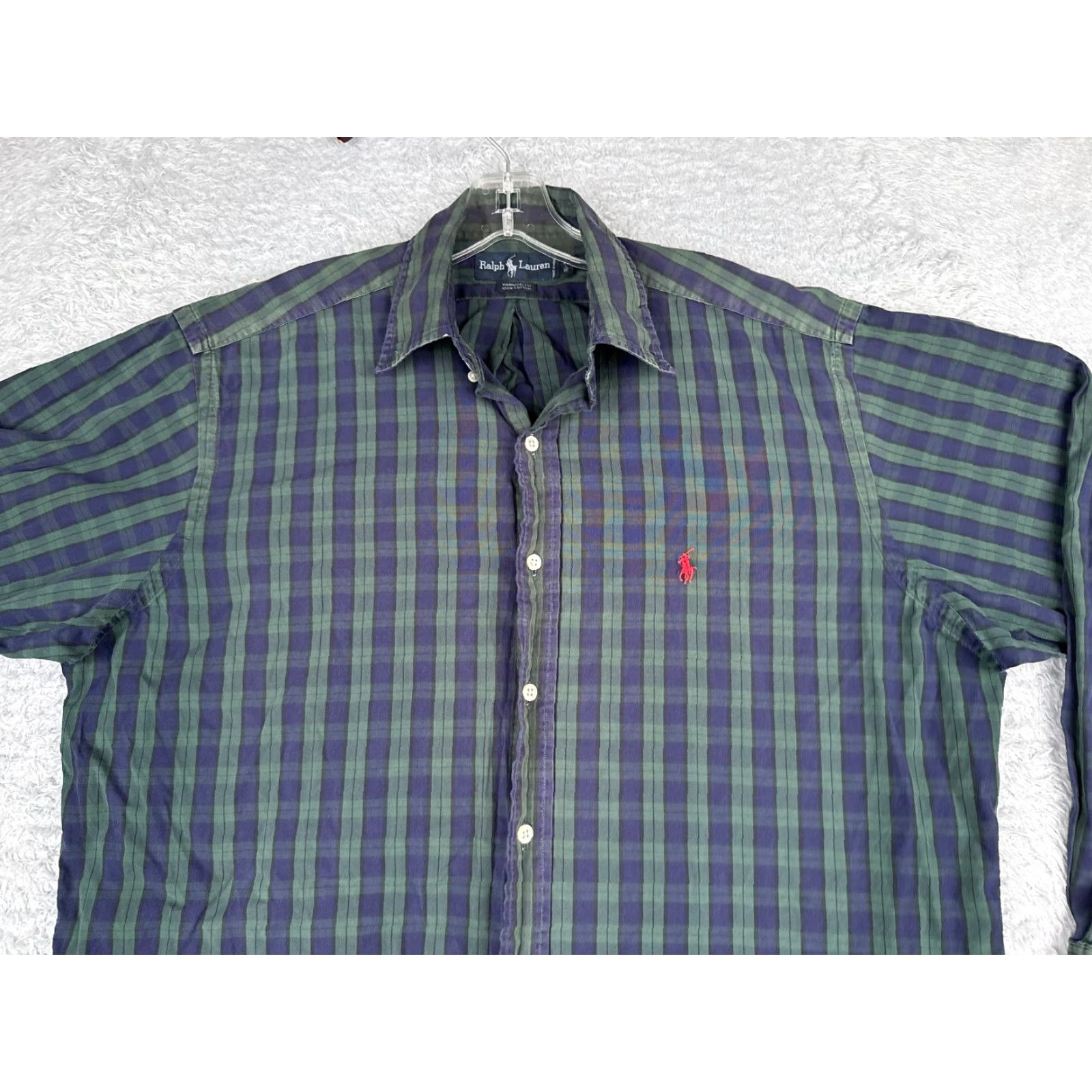 Polo Ralph Lauren VINTAGE Polo Ralph Lauren Shirt 16-34 Adult Blue Green Plaid Yarmouth Cotton Size US L / EU 52-54 / 3 - 4 Thumbnail