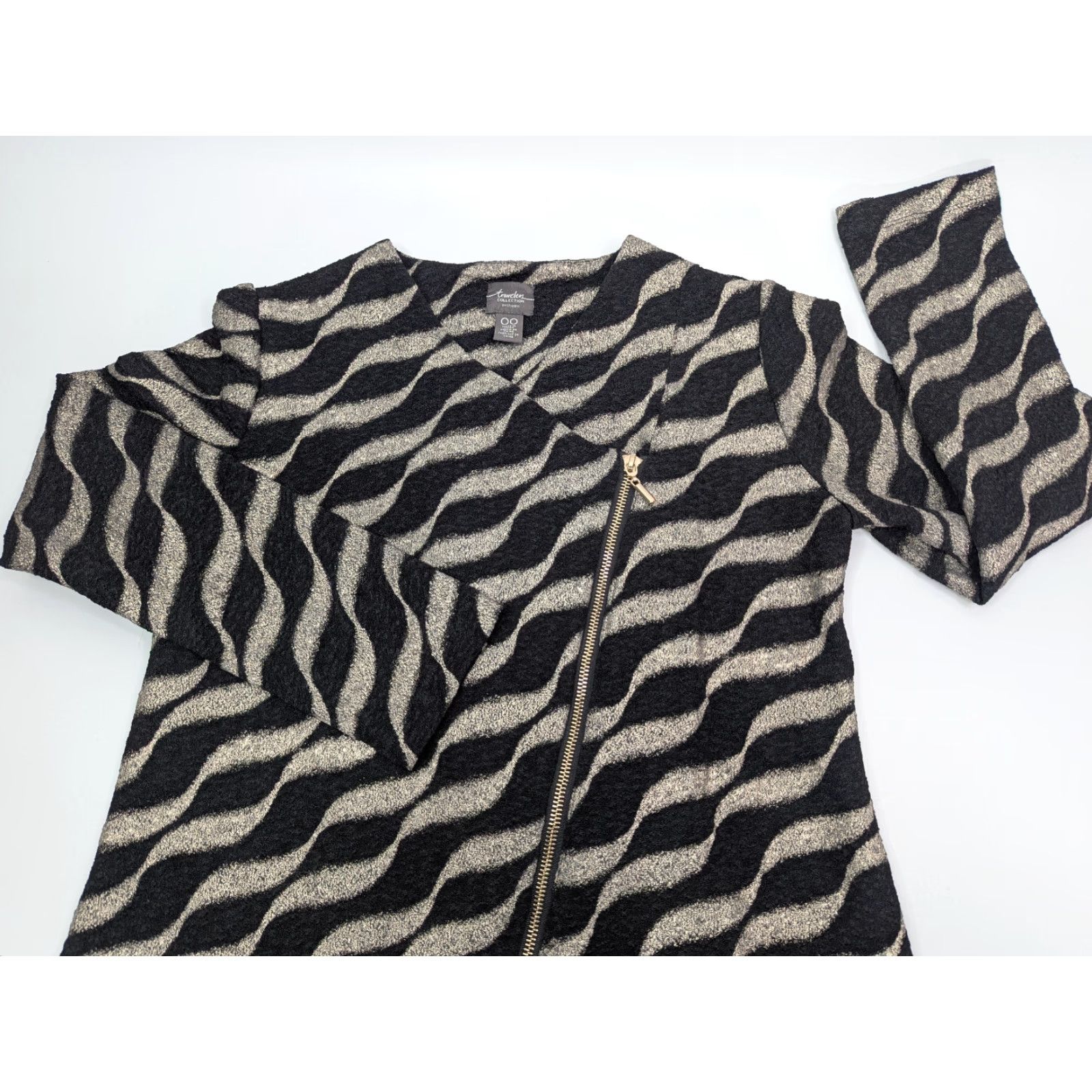 Vintage VINTAGE Chico's Jacket Women XS Black Silver Diagonal Zipper Asymmetrical Travel Business Casual Size XS / US 0-2 / IT 36-38 - 2 Thumbnail