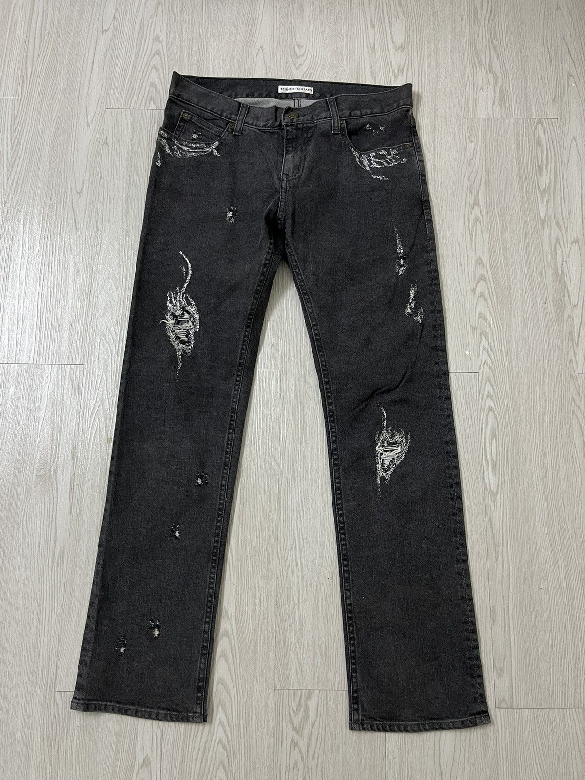 image of Issey Miyake x Tsumori Chisato Blink Waxed Jeans in Charcoal, Women's (Size 32)