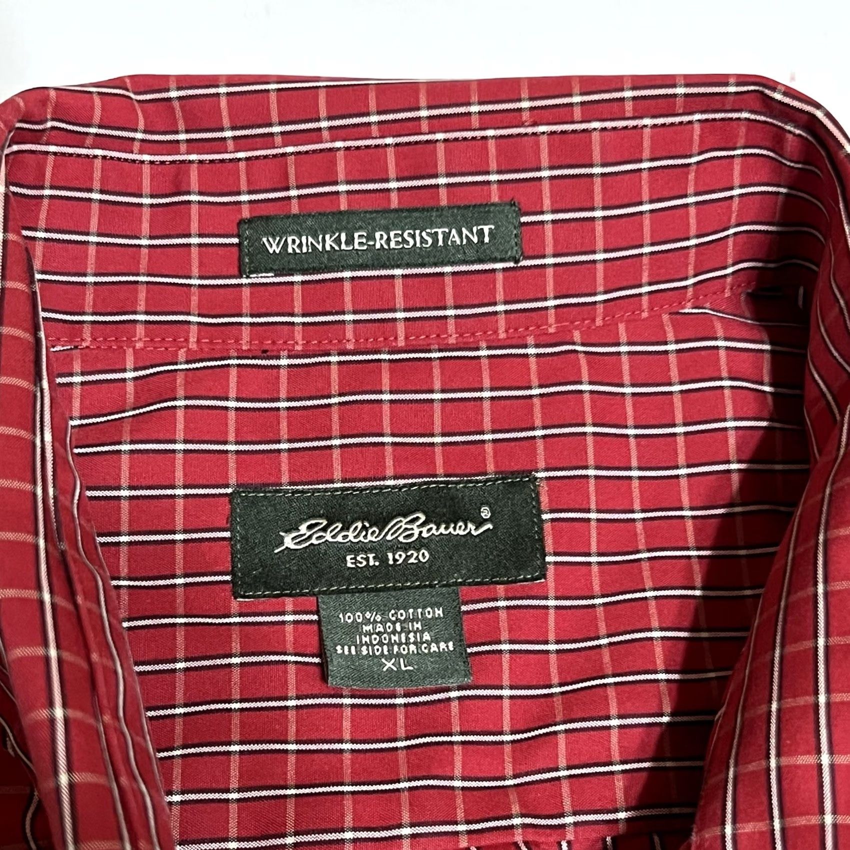 Eddie Bauer Eddie Bauer Button-Down Shirt XL Red Check Mens Wrinkle Resistant Non-Iron Easy Care Pocketed Classic Cotton Twill Shirt Size US XL / EU 56 / 4 - 7 Thumbnail