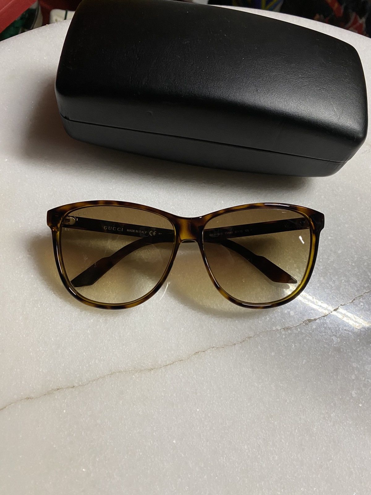 Designer Gucci Stripe GG Square Sunglasses Brown Shades Preowned Size ONE SIZE - 9 Thumbnail
