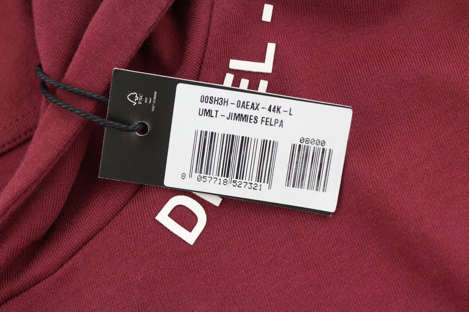 Diesel UMLT-JIMMIES L Burgundy Hooded Logo T-Shirt 41003 Size US L / EU 52-54 / 3 - 7 Thumbnail