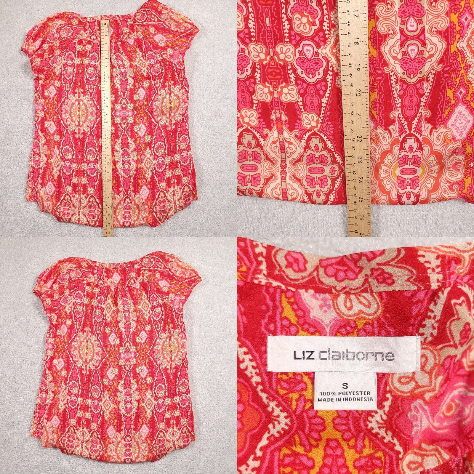 Liz Claiborne Liz Claiborne Shirt Women's Small Pink Polyester Short Sleeve V Neck Tie Front Blouse Size S / US 4 / IT 40 - 8 Thumbnail