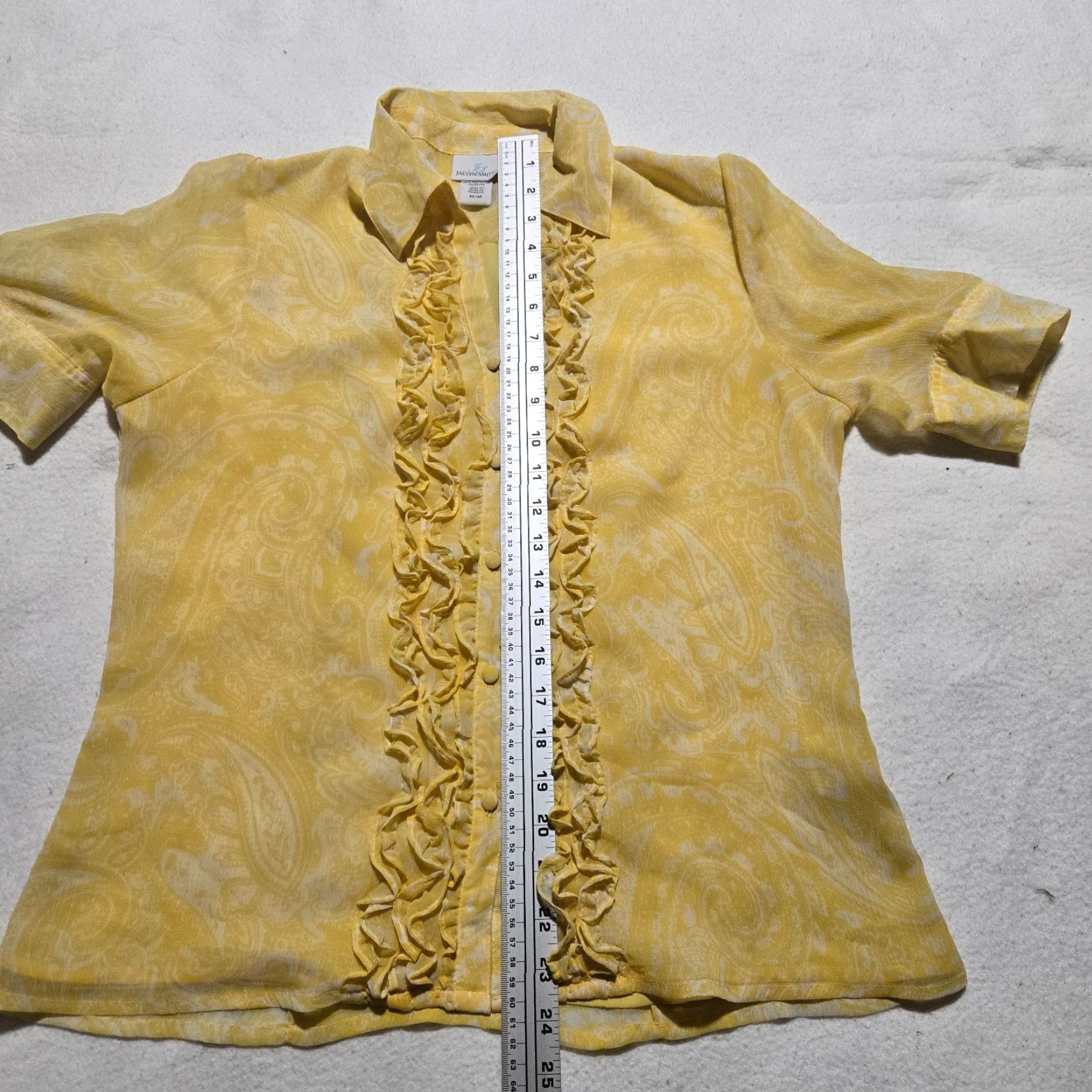 Vintage Jaclyn Smith Blouse Shirt Adult Women's M Yellow Button Up Ruffles Top Womens Size M / US 6-8 / IT 42-44 - 6 Thumbnail