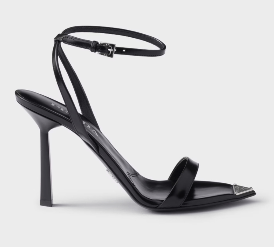 Prada Leather Pointed Toe Logo Ankle Strap Heel Sandal Pump 38 Size US 8 / IT 38 - 3 Thumbnail