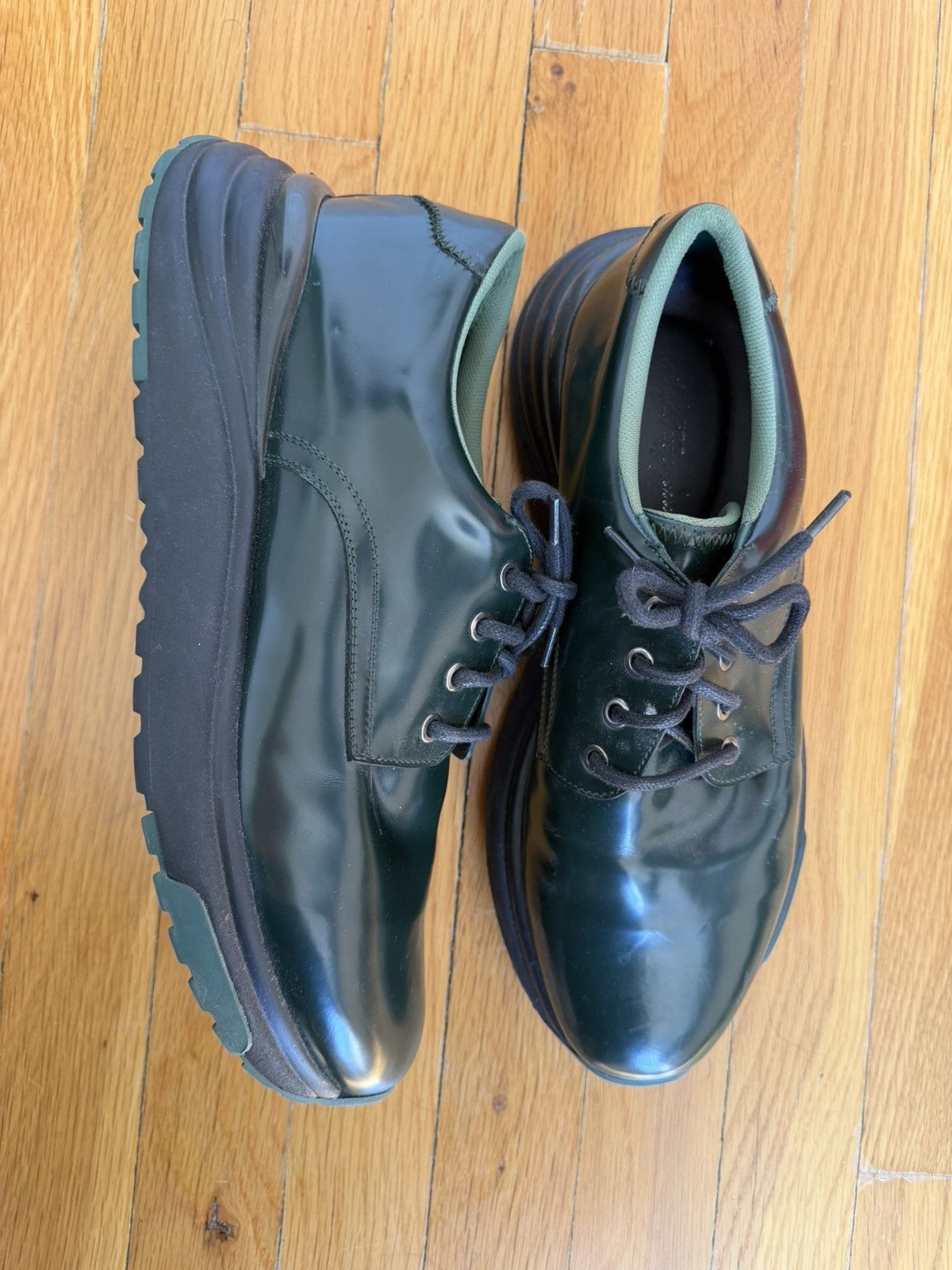 Salvatore Ferragamo Green Leather Derby Ferragamo Shoes Size US 9.5 / EU 42-43 - 3 Thumbnail