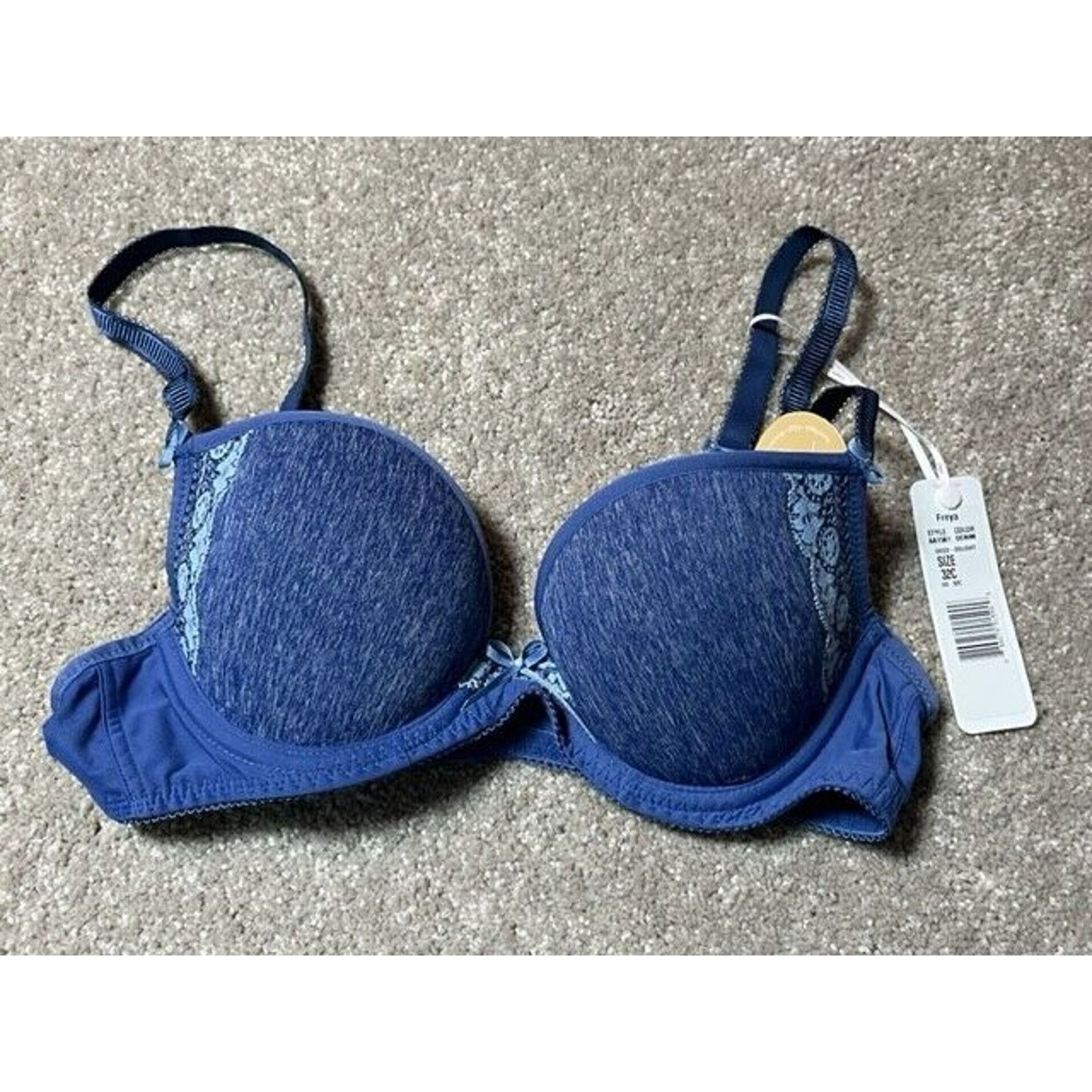 Freya Bra Womens 32C Deco Delight Moulded Plunge Racerback in Blue