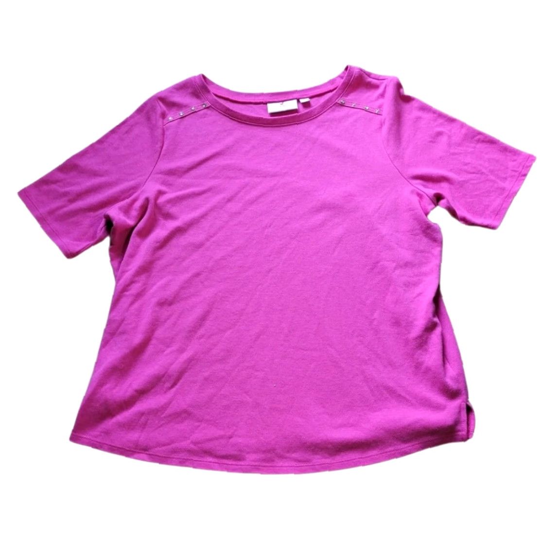 Quacker Factory Quacker Factory Top Womens 1X Pink Rhinestone Short Sleeve Basic Shirt Product Continue reading Size XL / US 12-14 / IT 48-50 - 2 Thumbnail