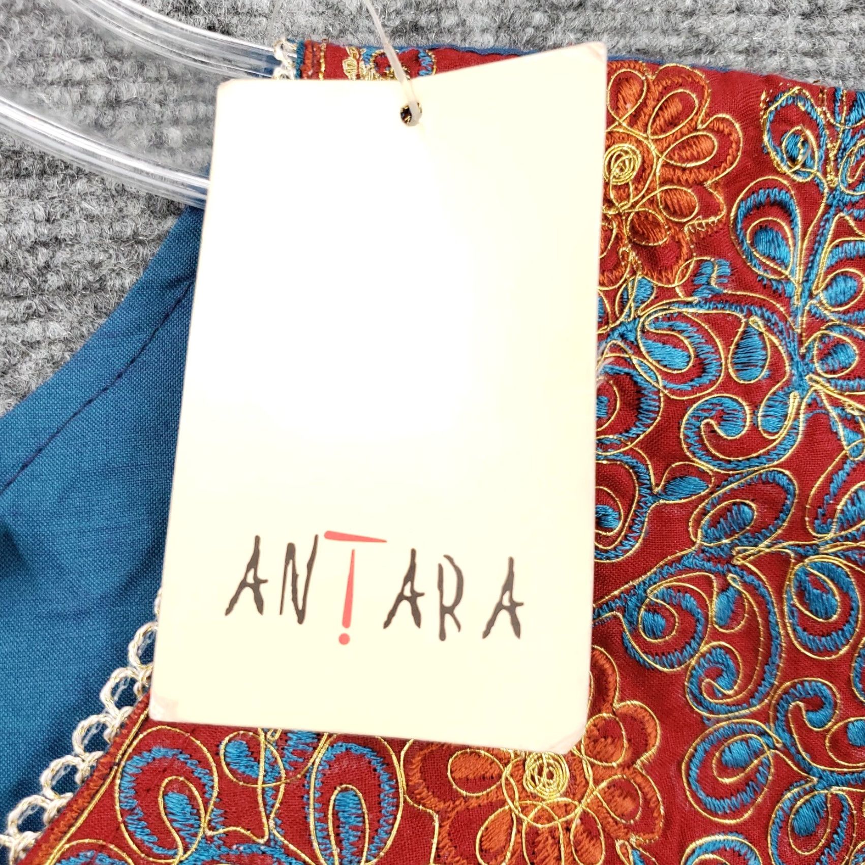 Vintage Antara Dress Womens 40 US 14 Blue Kaftan Embroidered Short Sleeves Silk NEW Size 36" / US 14 / IT 50 - 5 Thumbnail