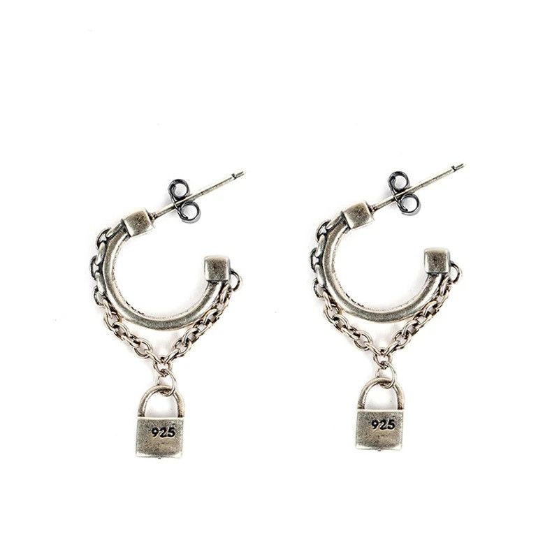 Jewelry Tassel Lock Chain Stud Earrings 925 Sterling Silver Gift Size ONE SIZE - 6 Thumbnail