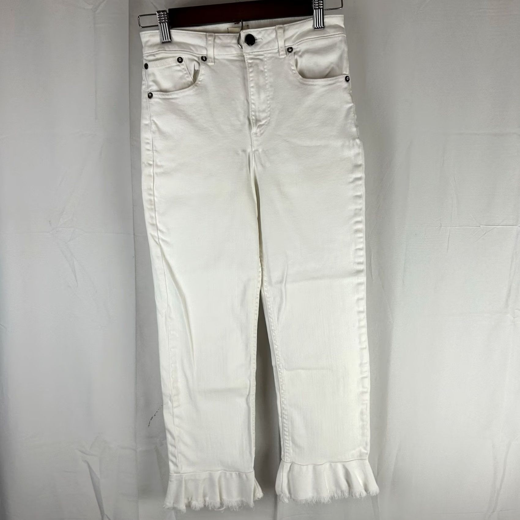 Alice + Olivia Alice + Olivia AO.LA Jeans Women's 27 White Denim Zoe Ruffled Hem Retro Y2K Jeans Size 27" / US 4 / IT 40 - 2 Thumbnail
