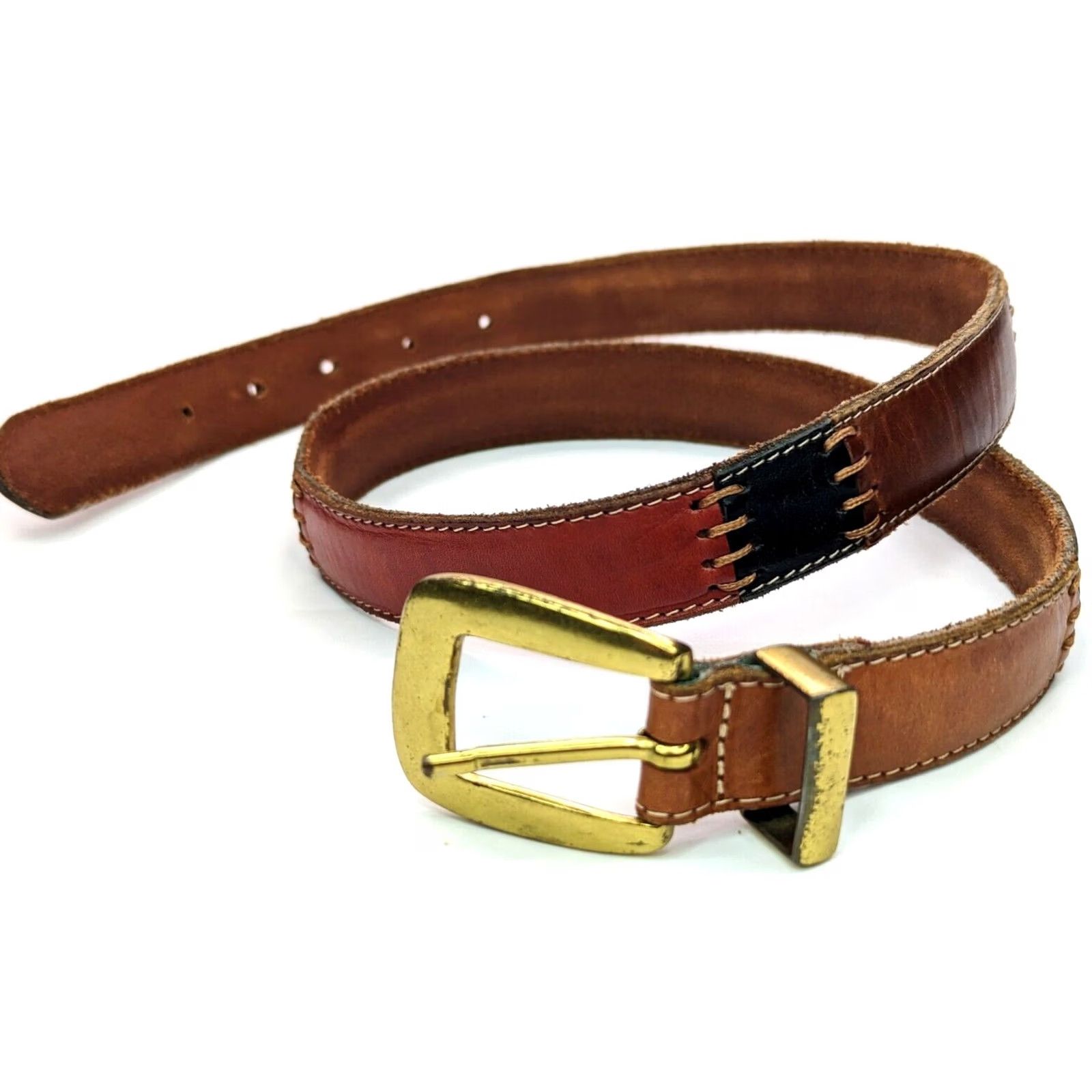 Fossil Fossil Leather Patchwork Belt Boho Gold Buckle Hardware, Women LRG Belt Size ONE SIZE - 3 Thumbnail