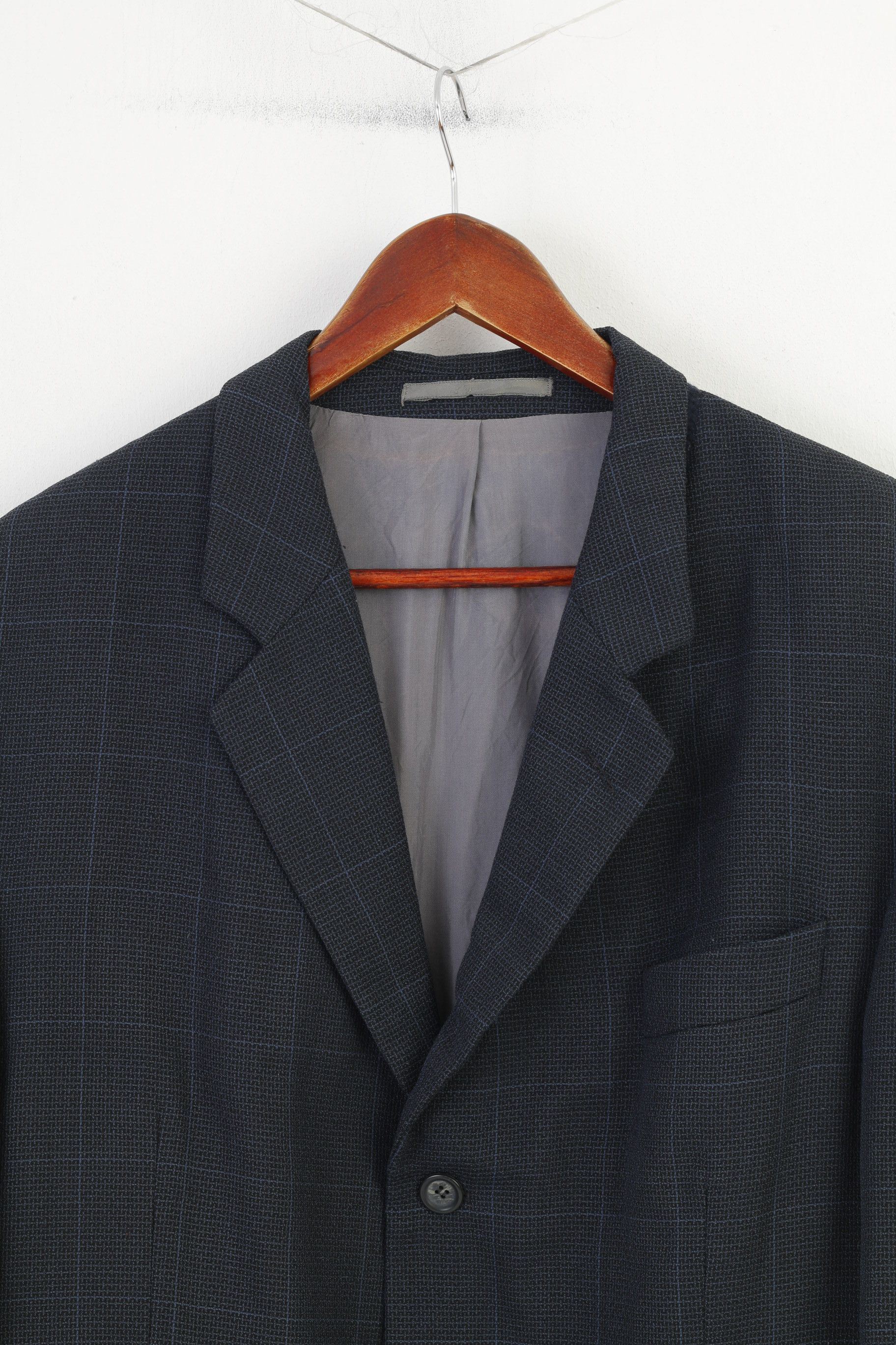 Vintage Intermoda Men 54 44 Blazer Navy Checkered Vintage 0900 Size 44R - 2 Thumbnail
