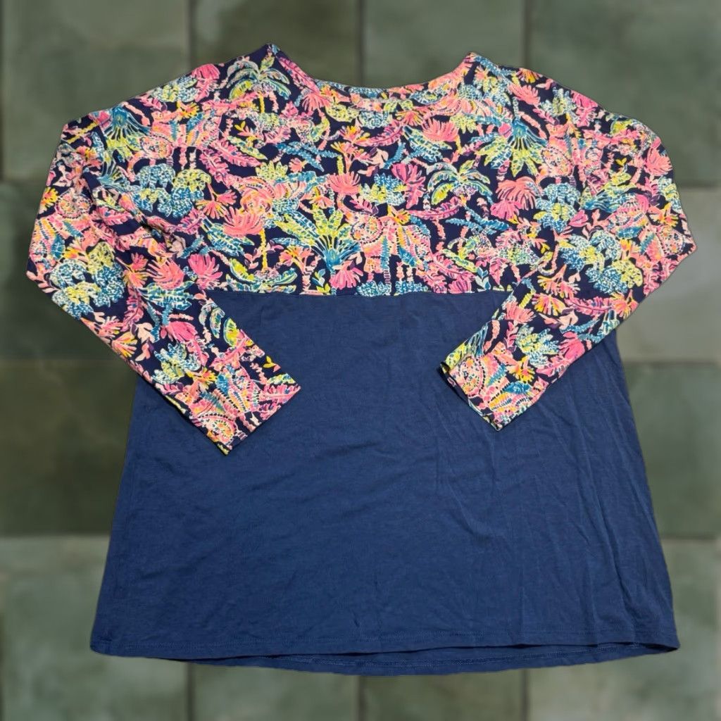 Lilly Pulitzer Lilly Pulitzer Finn Top Shirt Women M Oyster Bay Navy Multicolor Pop 90s Style Size M / US 6-8 / IT 42-44 - 1 Thumbnail