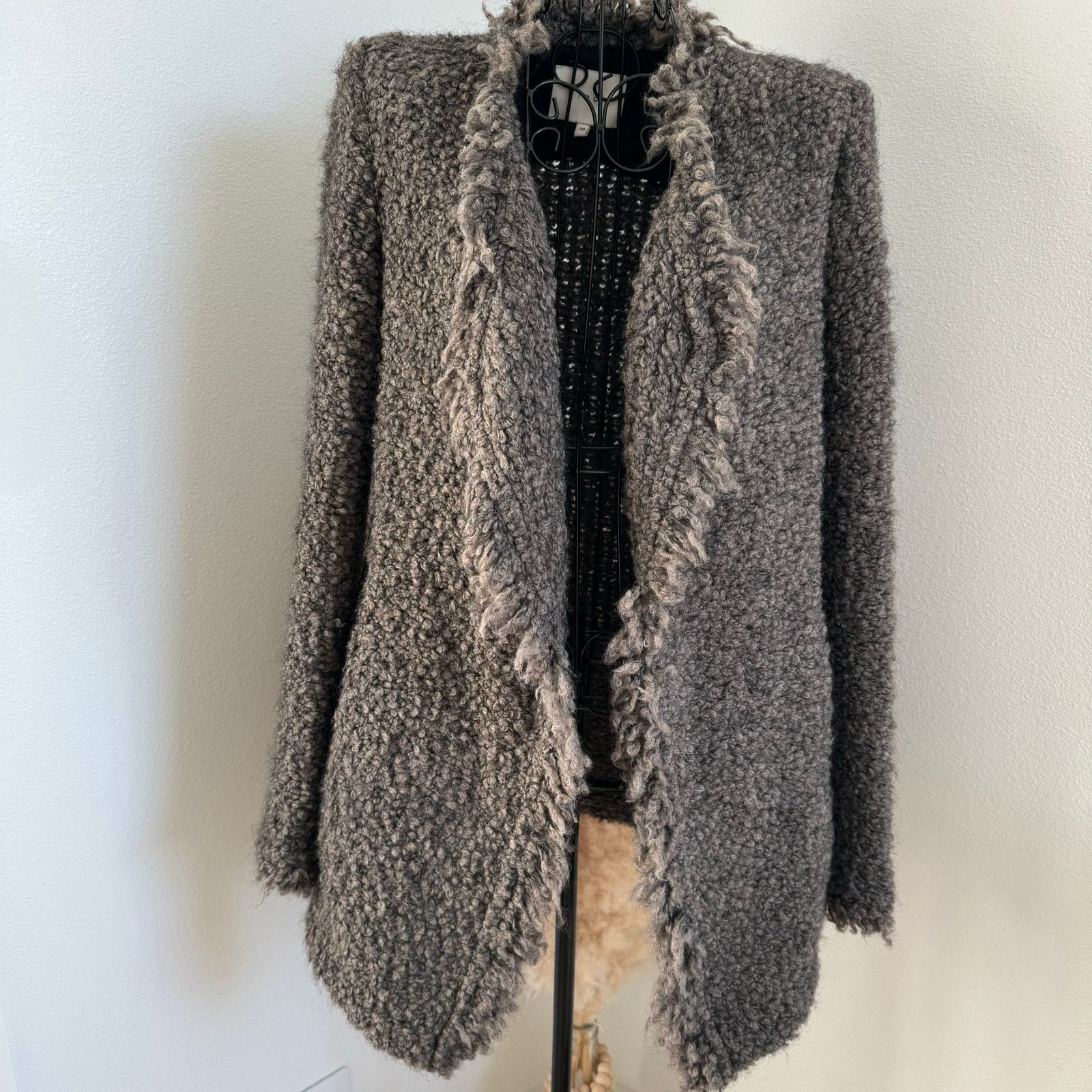 Iro IRO Campbell Fuzzy Boucle Knit Mohair Fringe Cardigan Brown Size M / US 6-8 / IT 42-44 - 1 Thumbnail