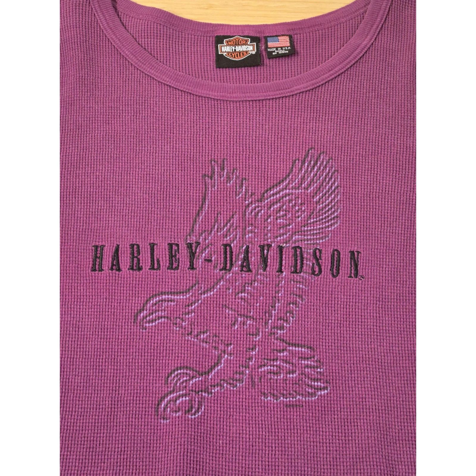 Harley Davidson VINTAGE Harley-Davidson Shirt Womens Small Purple Long Sleeve Eagle Thermal Made USA Tucson Size S / US 4 / IT 40 - 2 Thumbnail