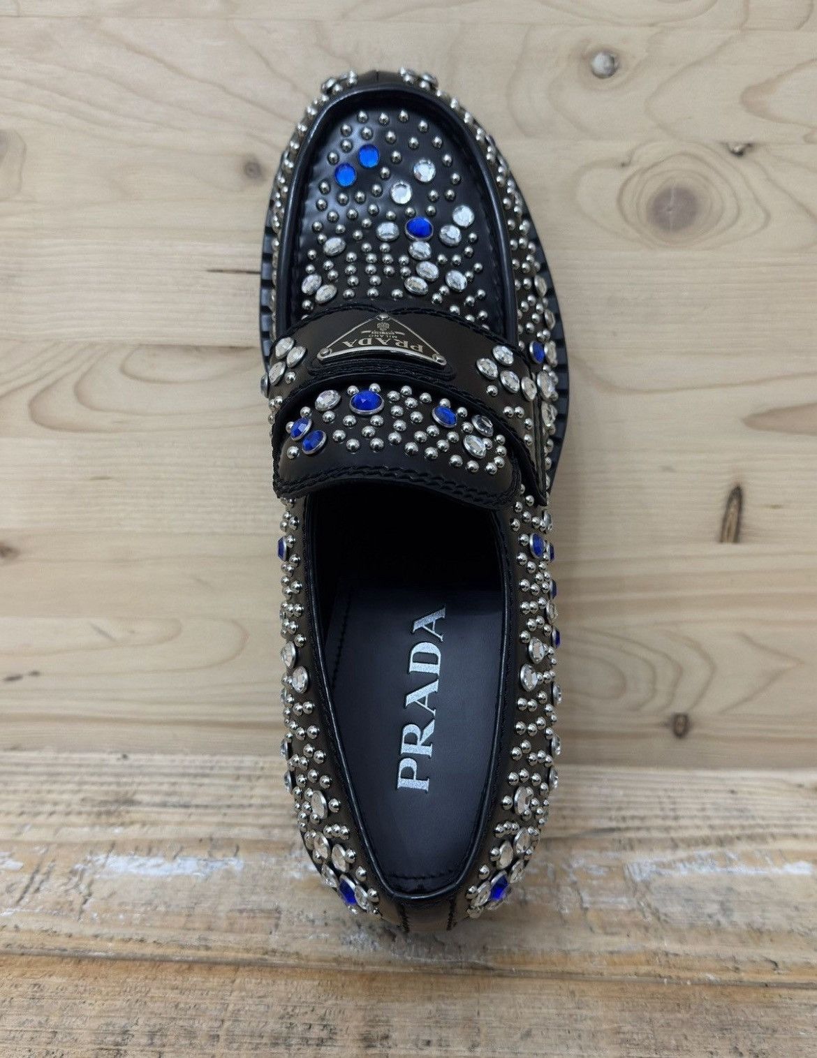 Prada Prada Brushed-leather loafers with studs and rhinestones Size US 7.5 / EU 40-41 - 4 Thumbnail