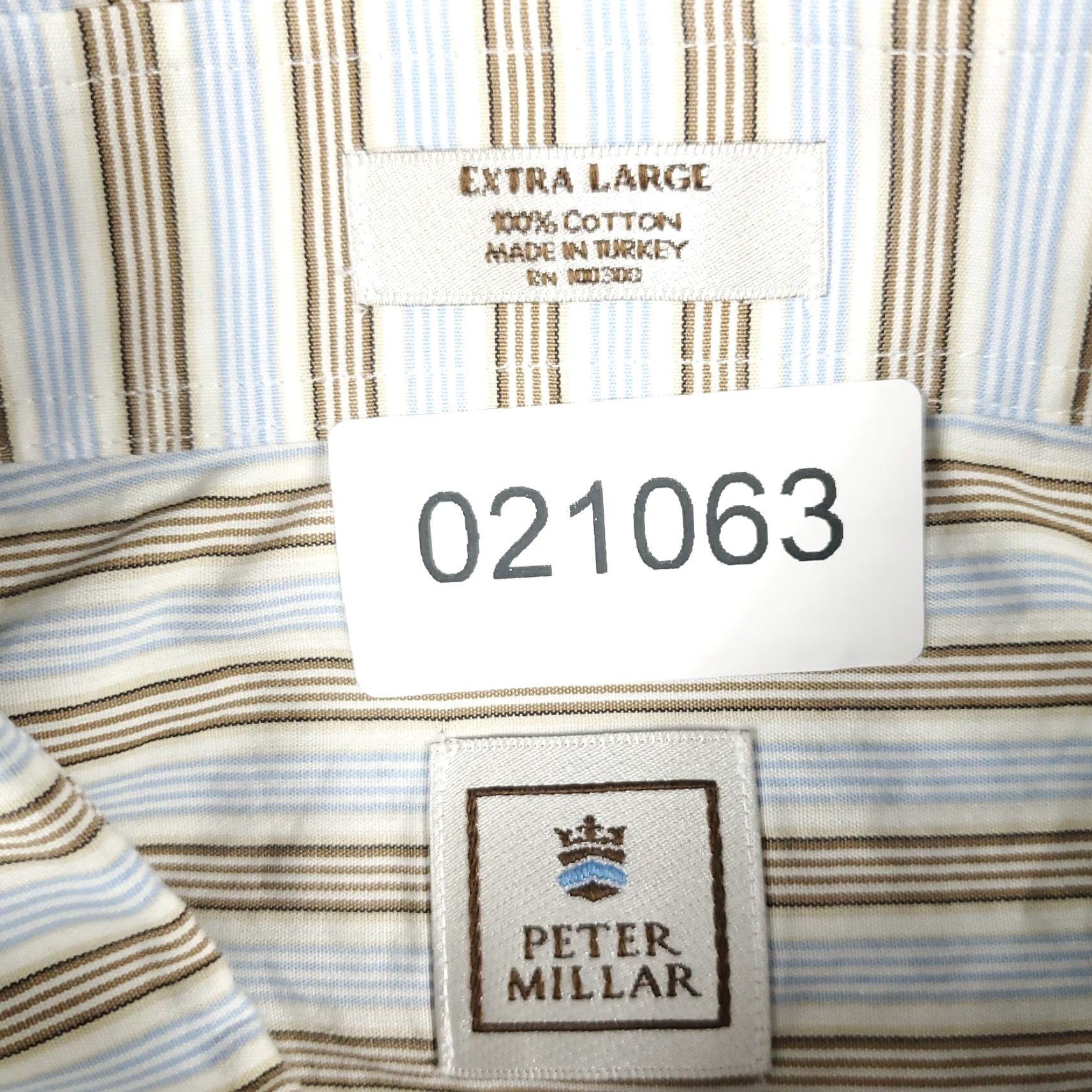 Peter Millar Peter Millar Shirt Mens XL Blue Beige Striped Button-Up Long Sleeve Casual Button-Down Collared Classic Preppy American Colorful Workwear Size US XL / EU 56 / 4 - 6 Thumbnail
