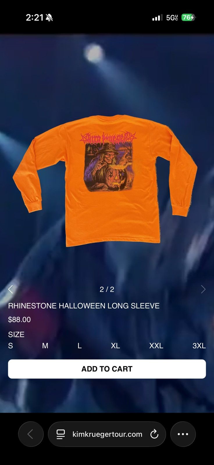 Kim Krueger Rhinestone Halloween Long Sleeve Orange Medium