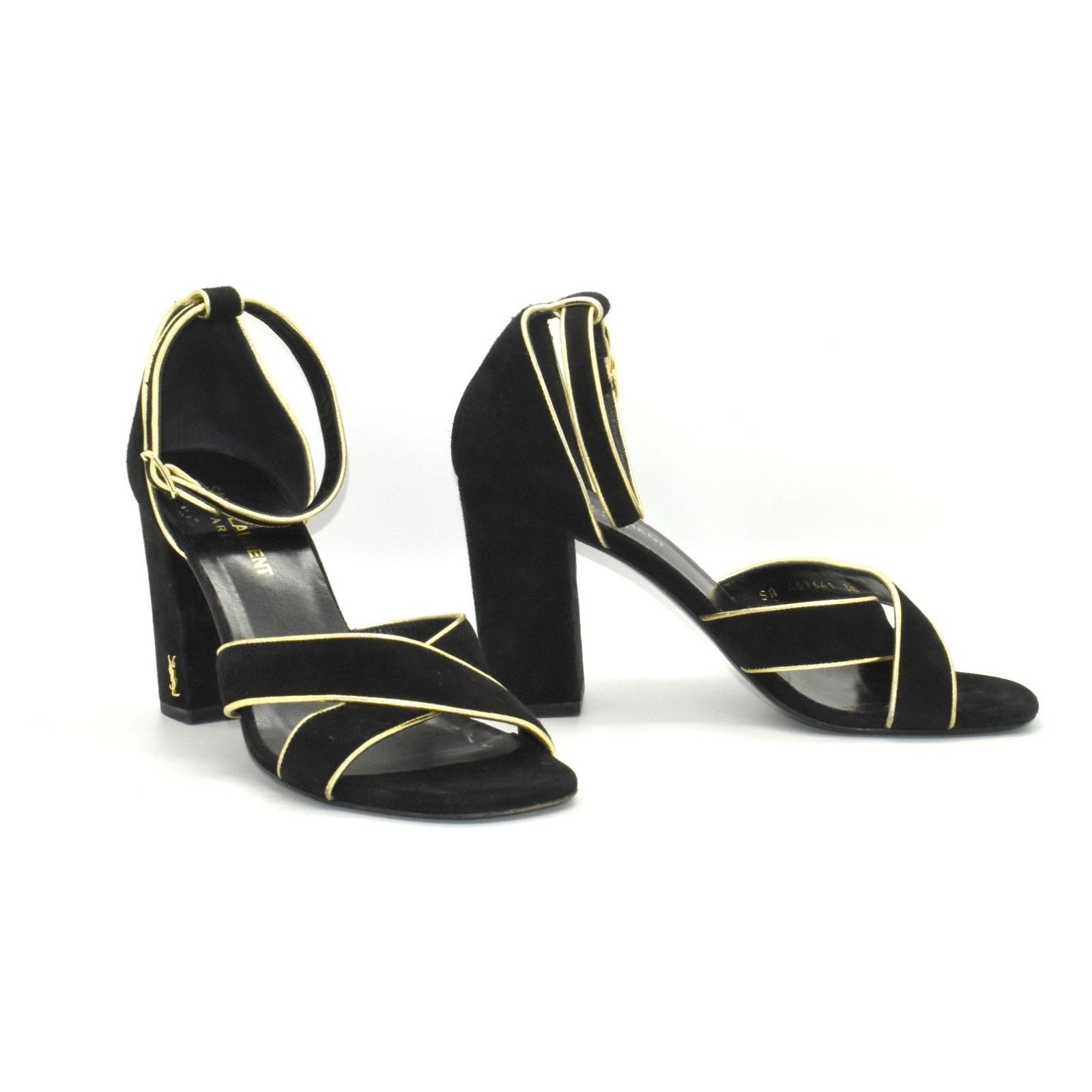 Yves Saint Laurent YVES SAINT LAURENT Black Suede Ankle Strap Sandal Heels 38 Size US 8 / IT 38 - 2 Thumbnail