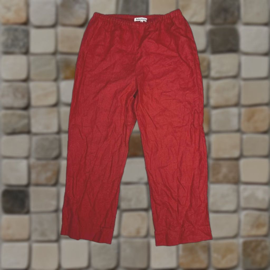 Reformation Reformation Pants Womens Small Red Linen Stretch High Rise Straight Leg Size 26" / US 2 / IT 38 - 1 Thumbnail