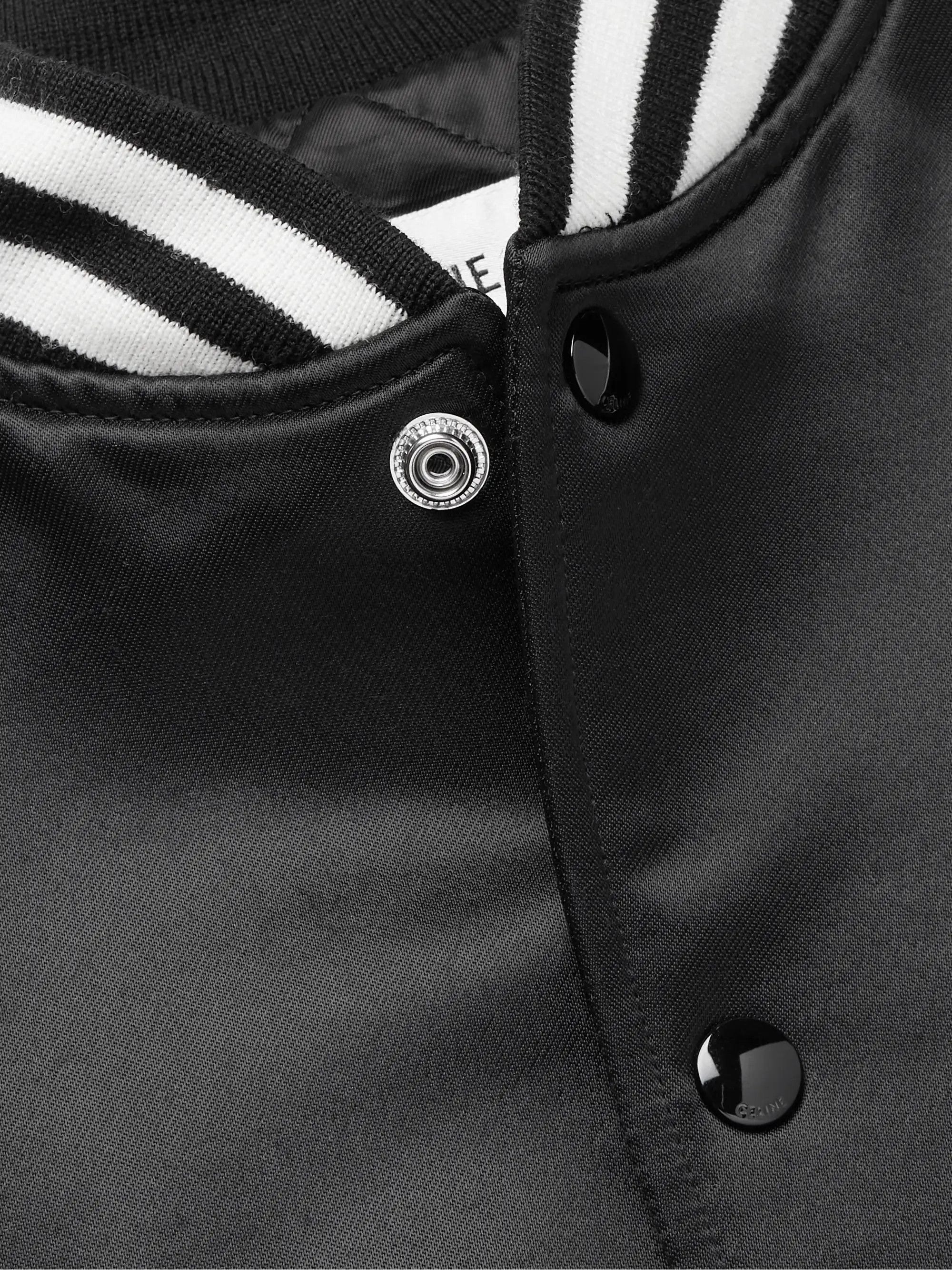 Celine o1mle0426 Teddy Logo Applique Satin Varsity Jacket in Black Size US M / EU 48-50 / 2 - 4 Thumbnail