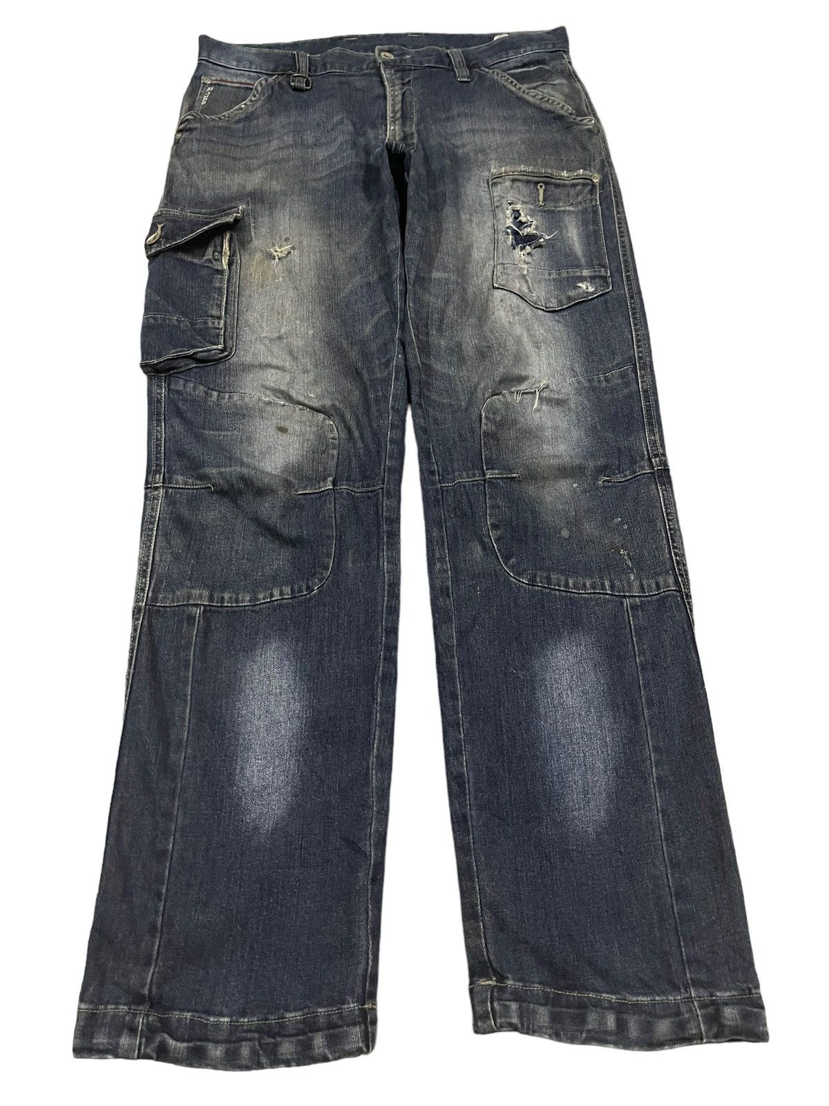 image of 14Th Addiction Vintage Multipocket Style Distress Jeans in Blue, Men's (Size 34)