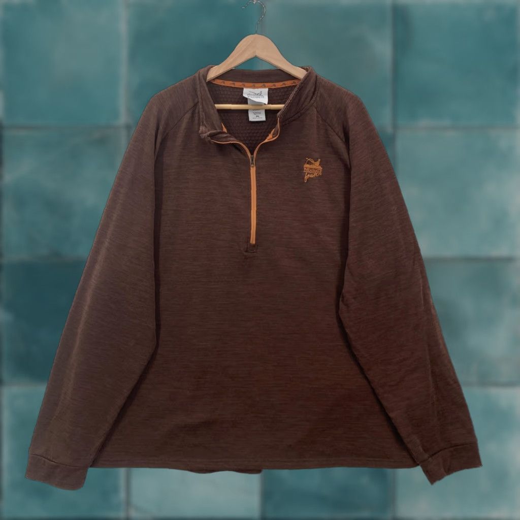 Forever 21 Pheasants Forever Pullover Sweatshirt Mens 3XL Brown Quarter Zip Embroidered Raglan Size US XXL / EU 58 / 5 - 1 Thumbnail