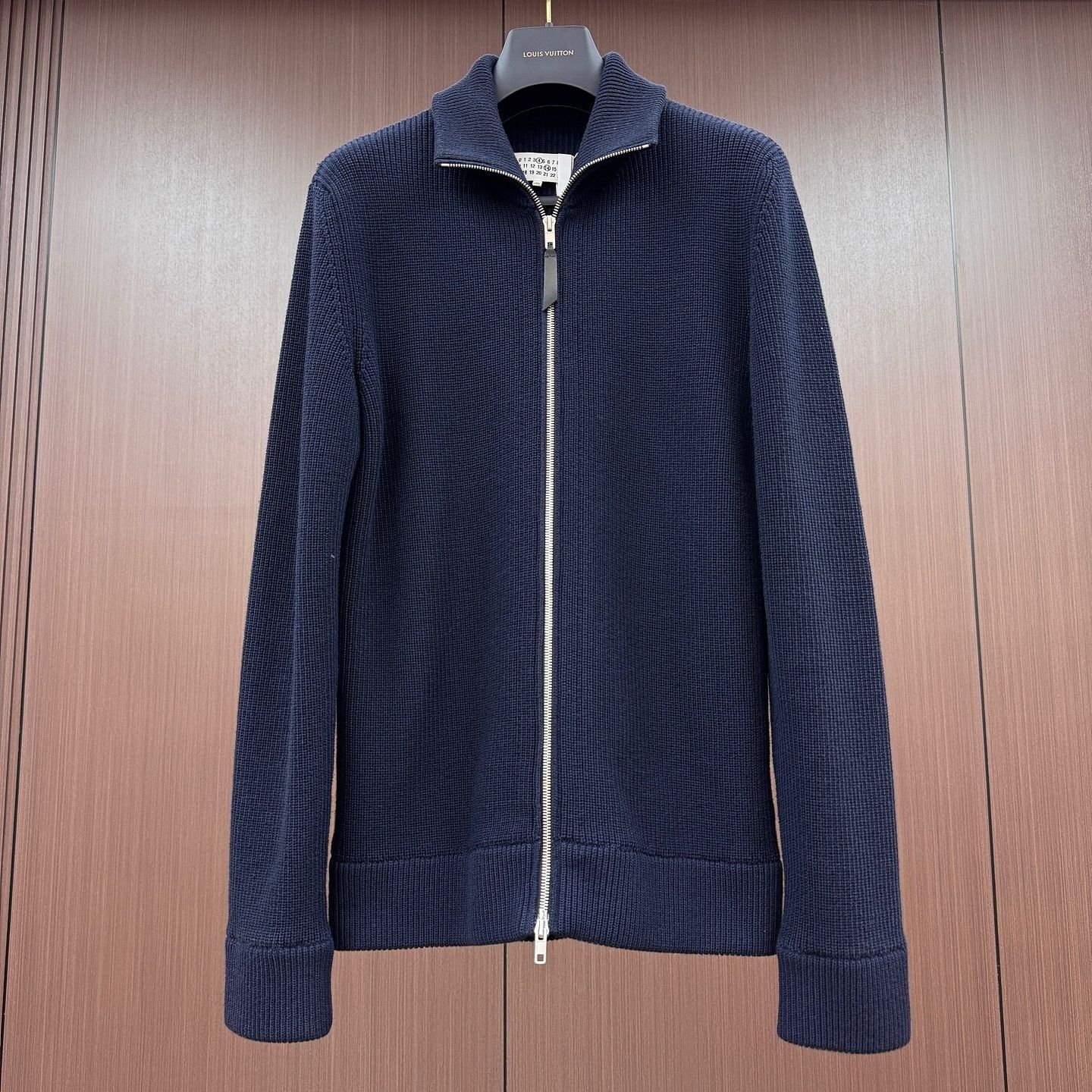 Maison Margiela Maison Margiela Navy Full-Zip Ribbed Knit Cardigan Size S Size US S / EU 44-46 / 1 - 1 Thumbnail
