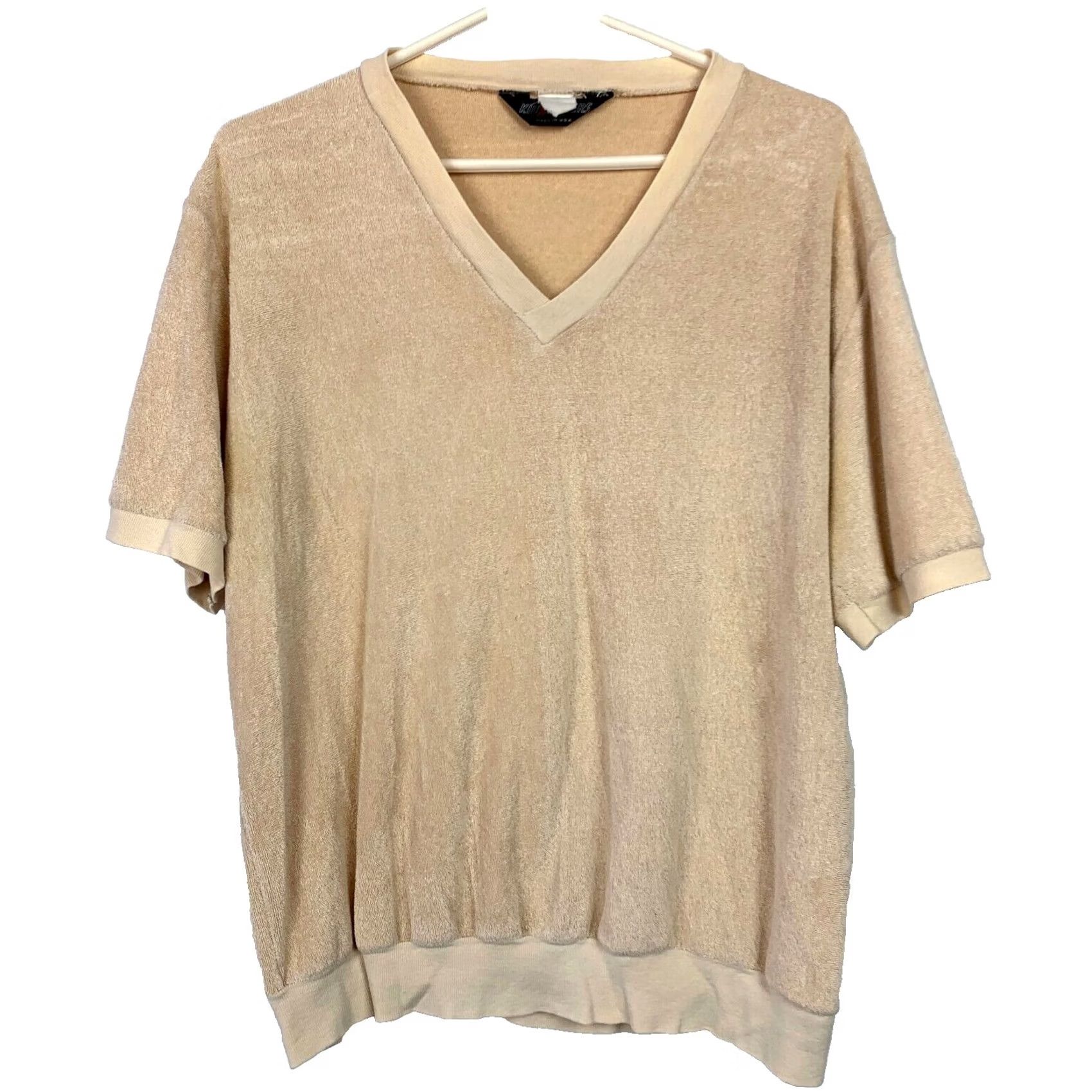 Vintage VINTAGE Kilometer T-Shirt Shirt Men L Beige 70s Knit Leisure V-Neck Short Sleeve Chest 42 Mens Size US L / EU 52-54 / 3 - 2 Thumbnail