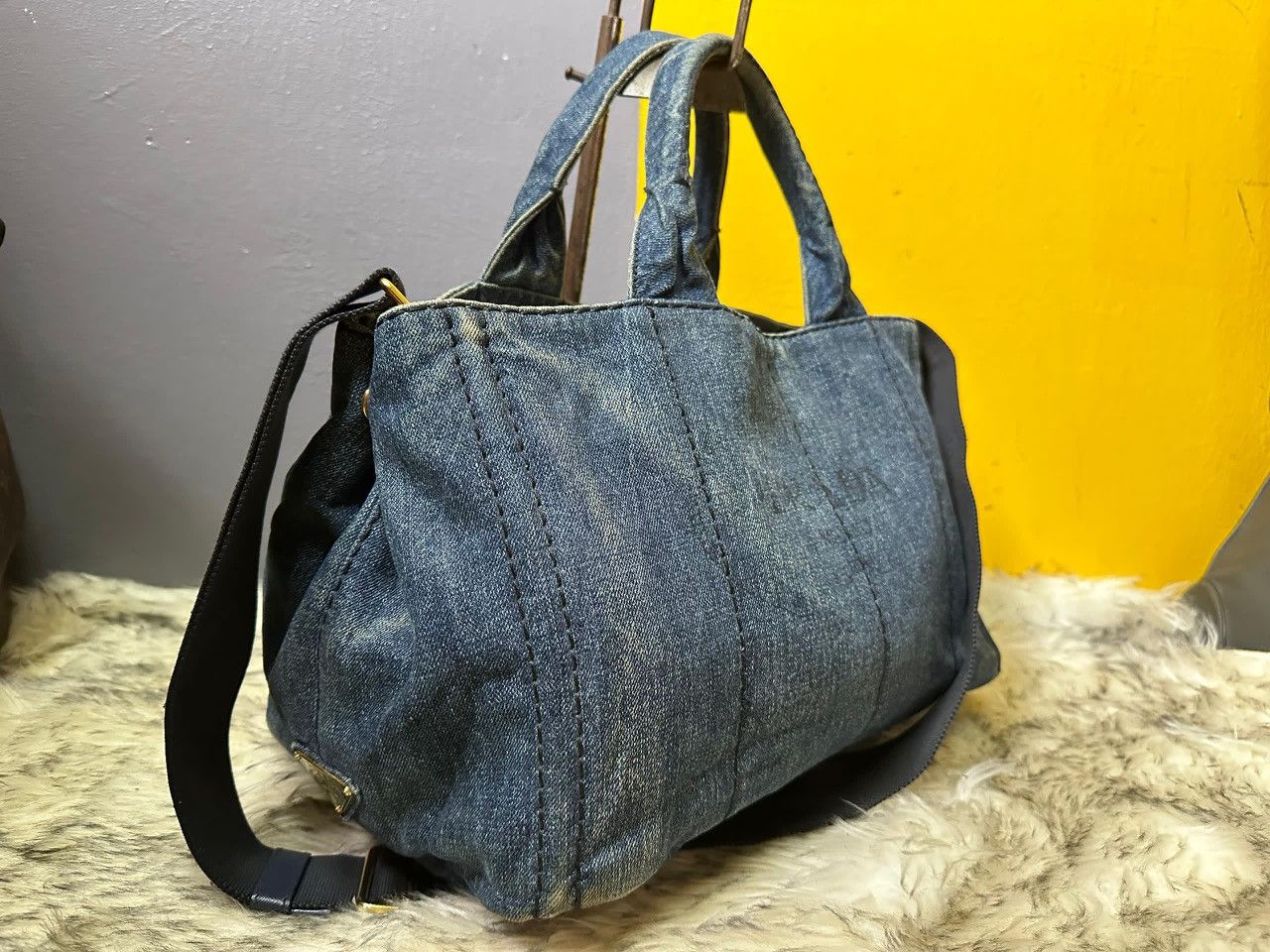 Prada Authentic Prada Canapa Denim Blu Medium Tote Bag Size ONE SIZE - 2 Thumbnail