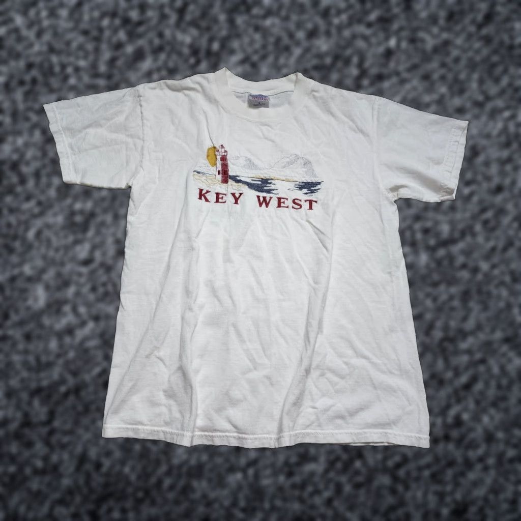 Vintage Unbranded T-Shirt Mens M Key West Lighthouse Embroidered White 90s Art Music Distressed Short Sleeve Crew Neck Size US M / EU 48-50 / 2 - 1 Thumbnail
