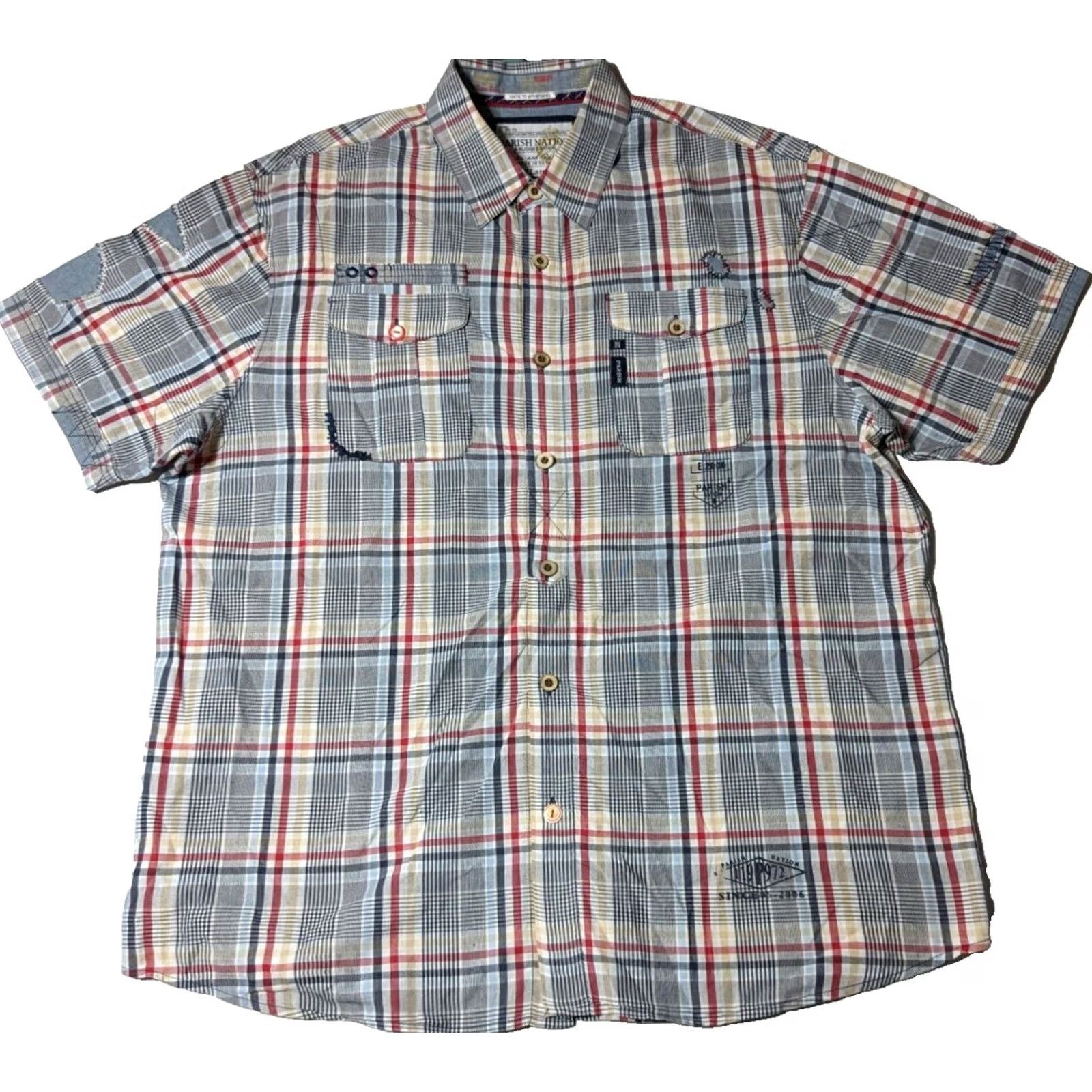 Vintage PARISH NATION Standing Strong Men 3XL Blue Plaid Embellished Shirt Size US XXL / EU 58 / 5 - 3 Thumbnail