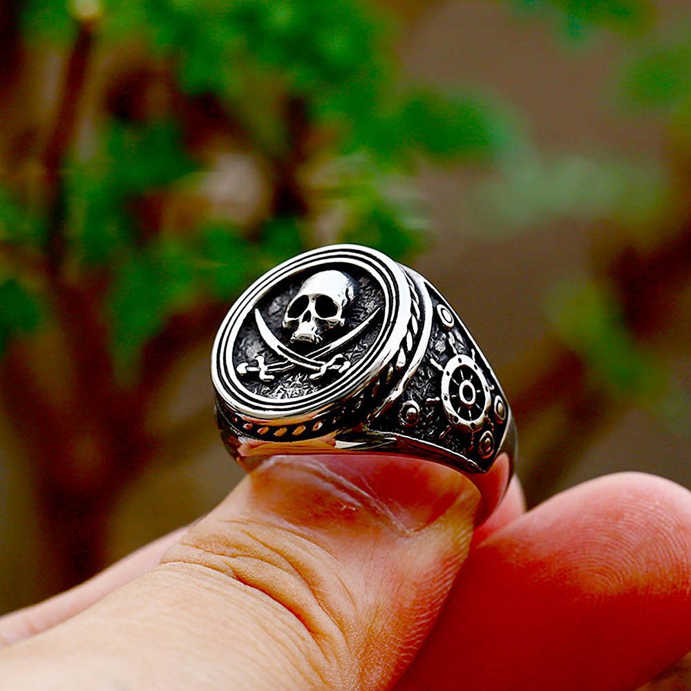 Jewelry × Vintage SIZE 10 Pirate Double Knife Skull Steel Viking Ring Size ONE SIZE - 4 Thumbnail