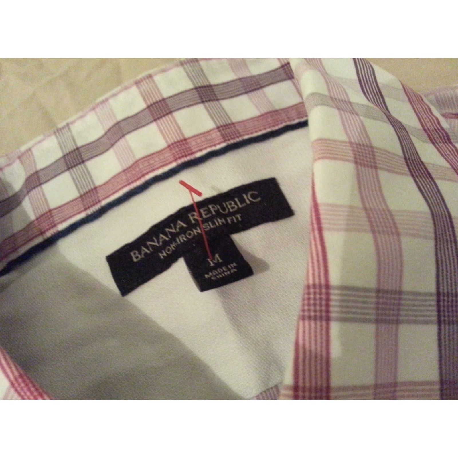 Banana Republic VINTAGE Banana Republic Dress Shirt Mens Plaid Cotton White Purple M Medium Long Sleeve Buttons Size 40R - 4 Thumbnail